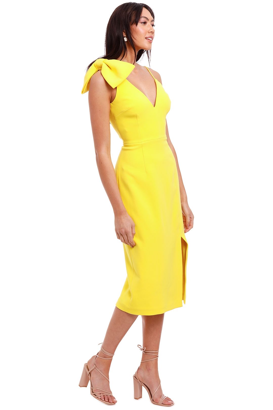 Rebecca Vallance Love Bow Dress Yellow Midi Length