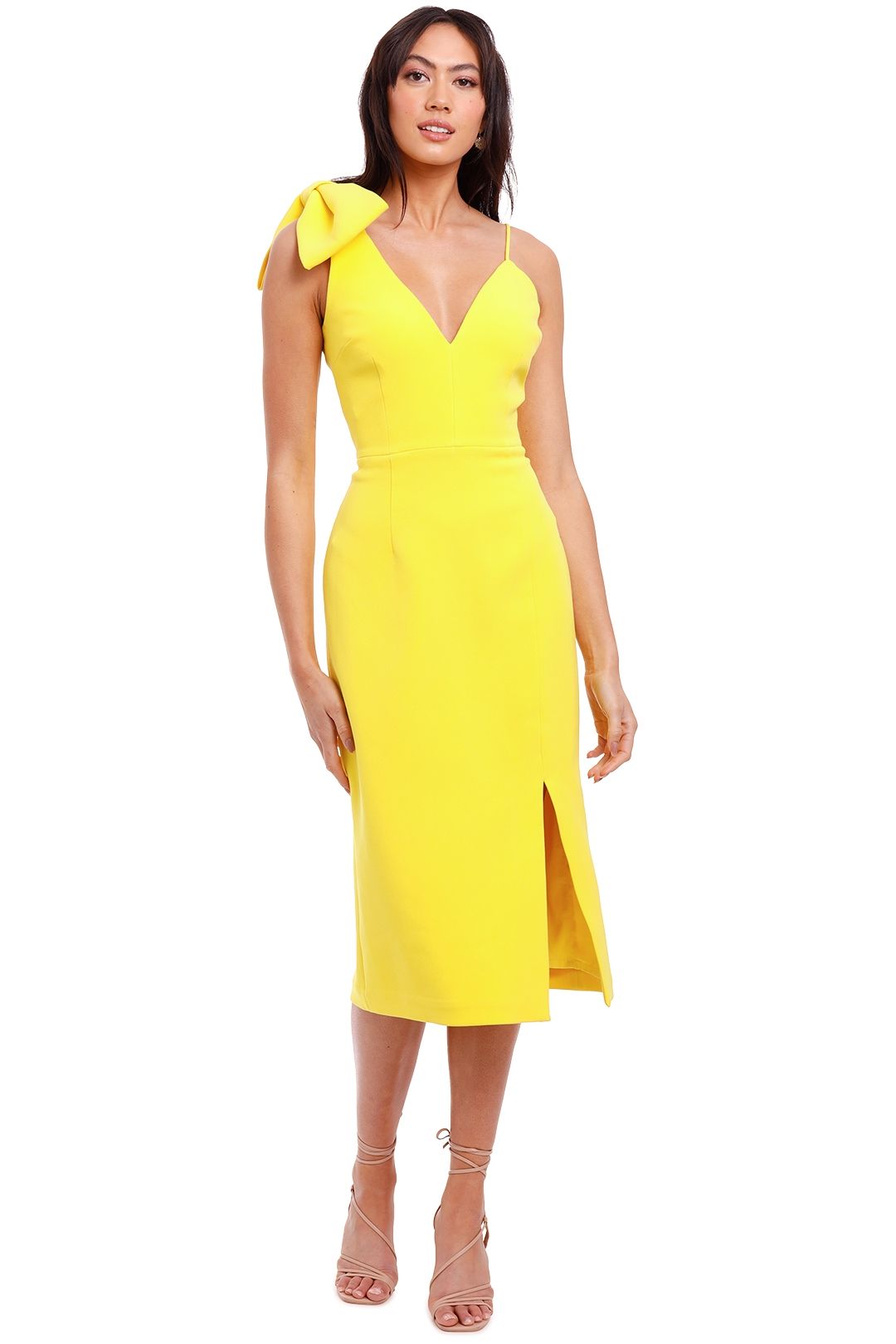 Rebecca Vallance Love Bow Dress Yellow One Shoulder