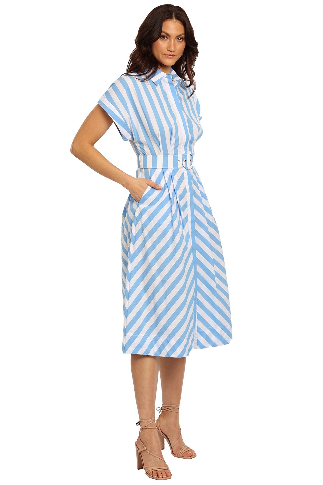 Rebecca Vallance Mimi Stripe Midi Dress Blue