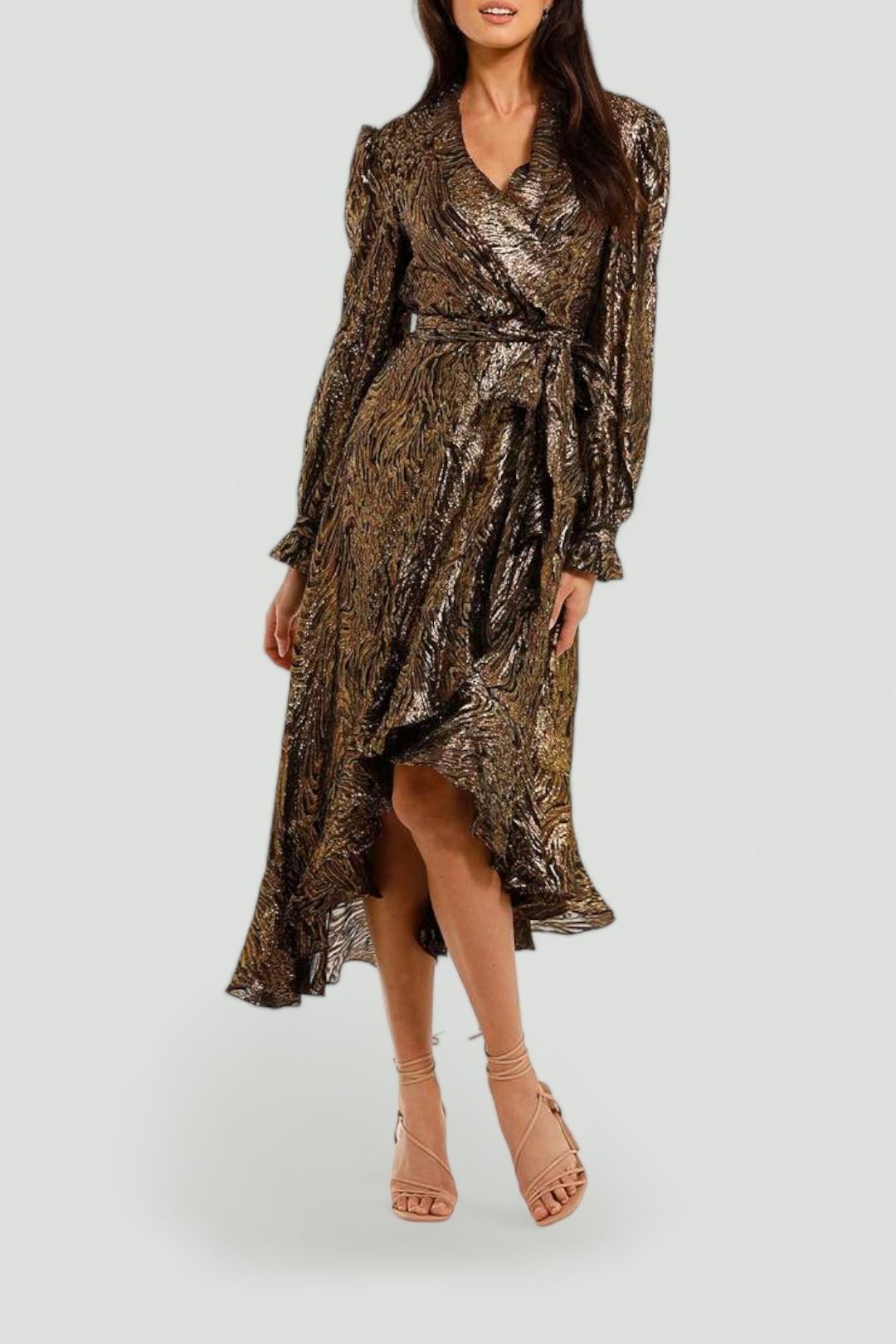 Rebecca Vallance Quixote Midi Dress Gold Dark wrap