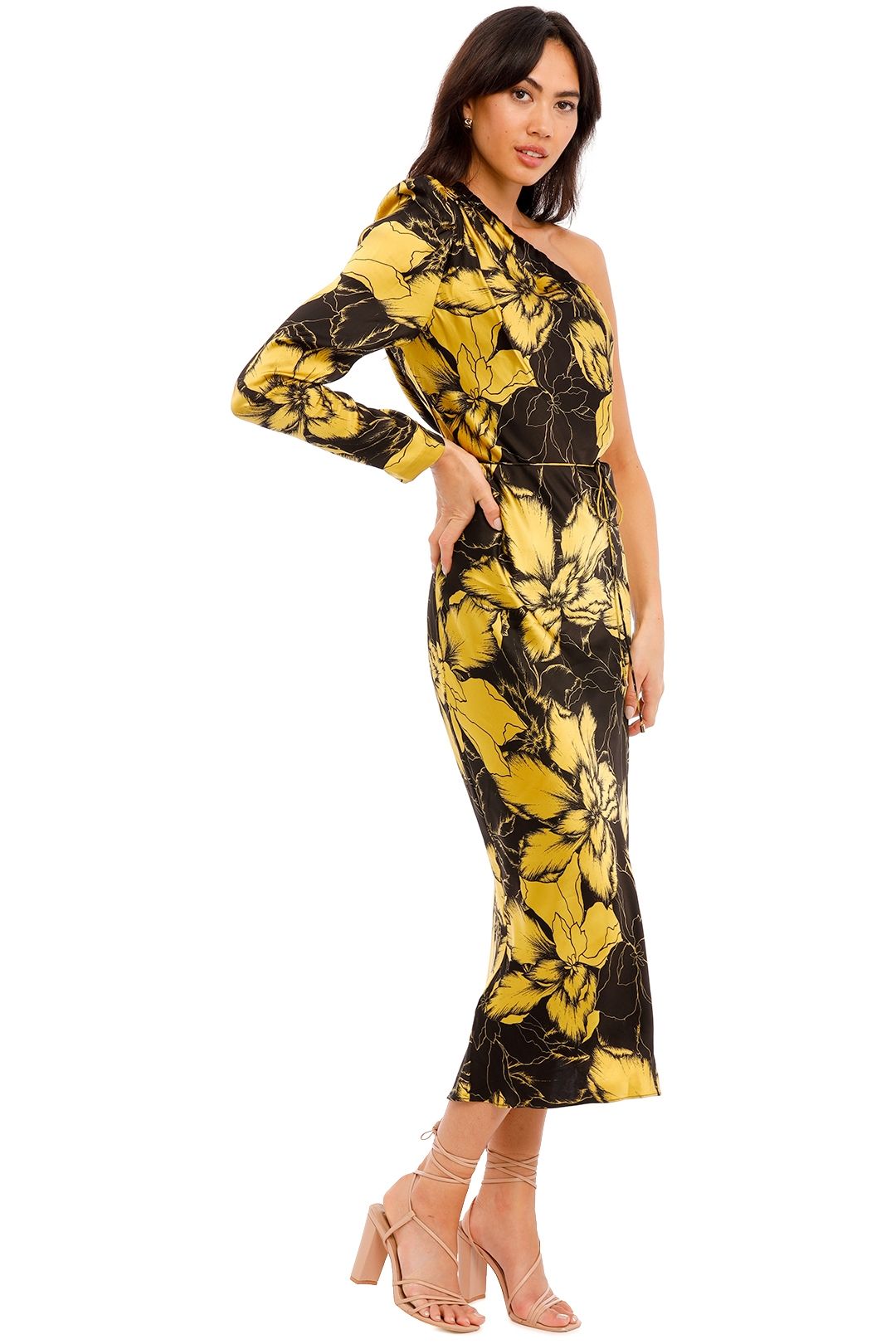 Rebecca Vallance Roswell One Sleeve Midi Dress floral