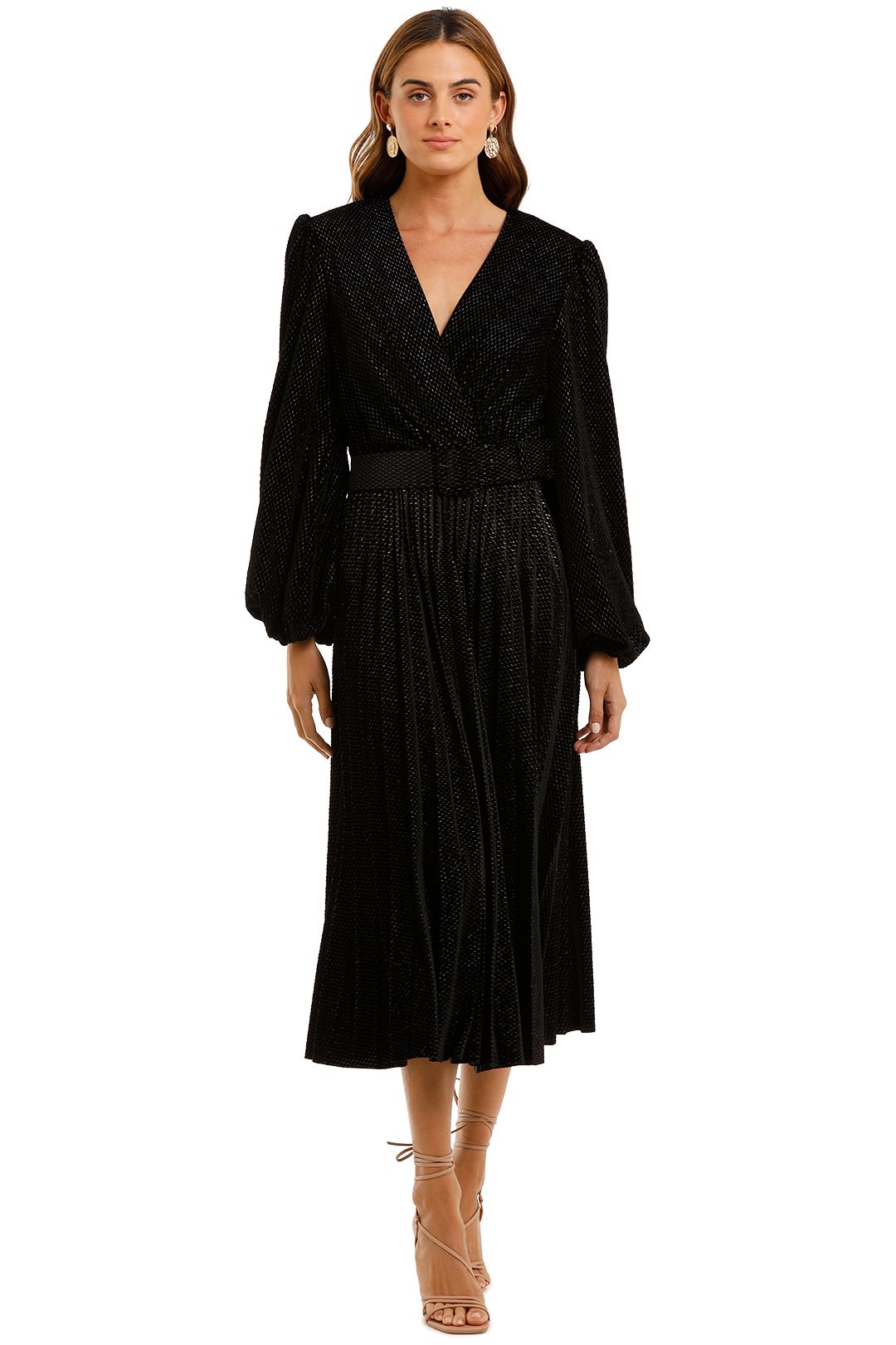 Rebecca Vallance Viper Plunge Midi Dress Black