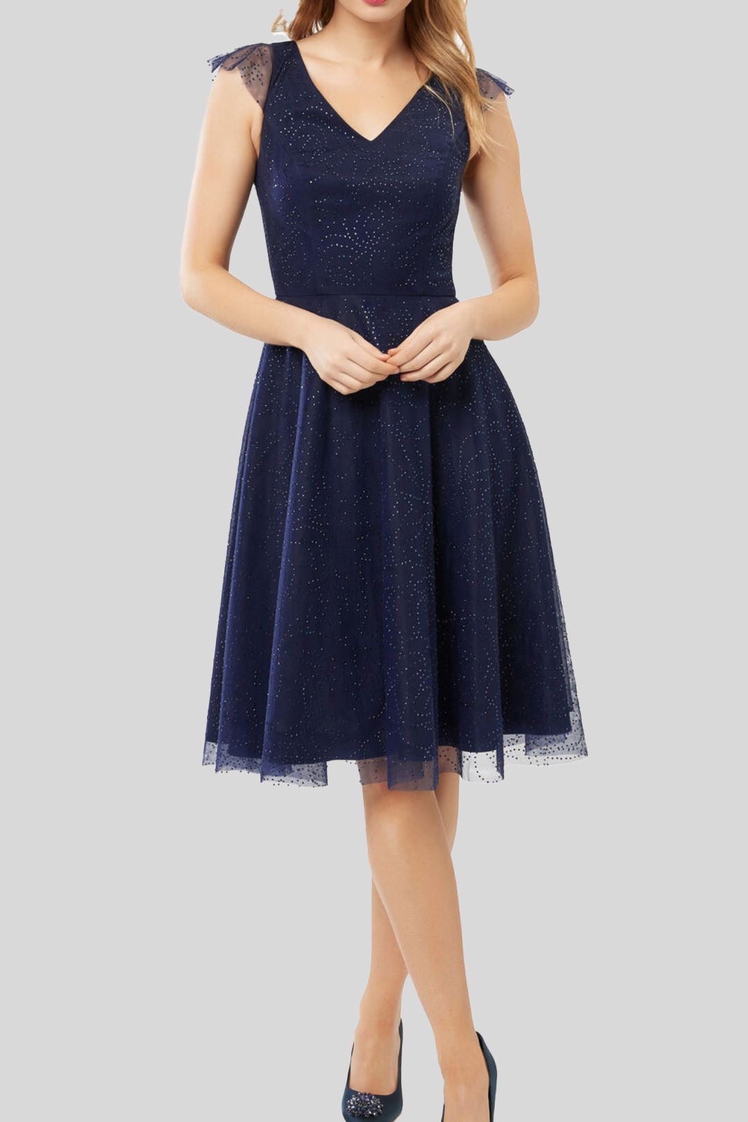 Review Raindrop on Roses Dress in Navy