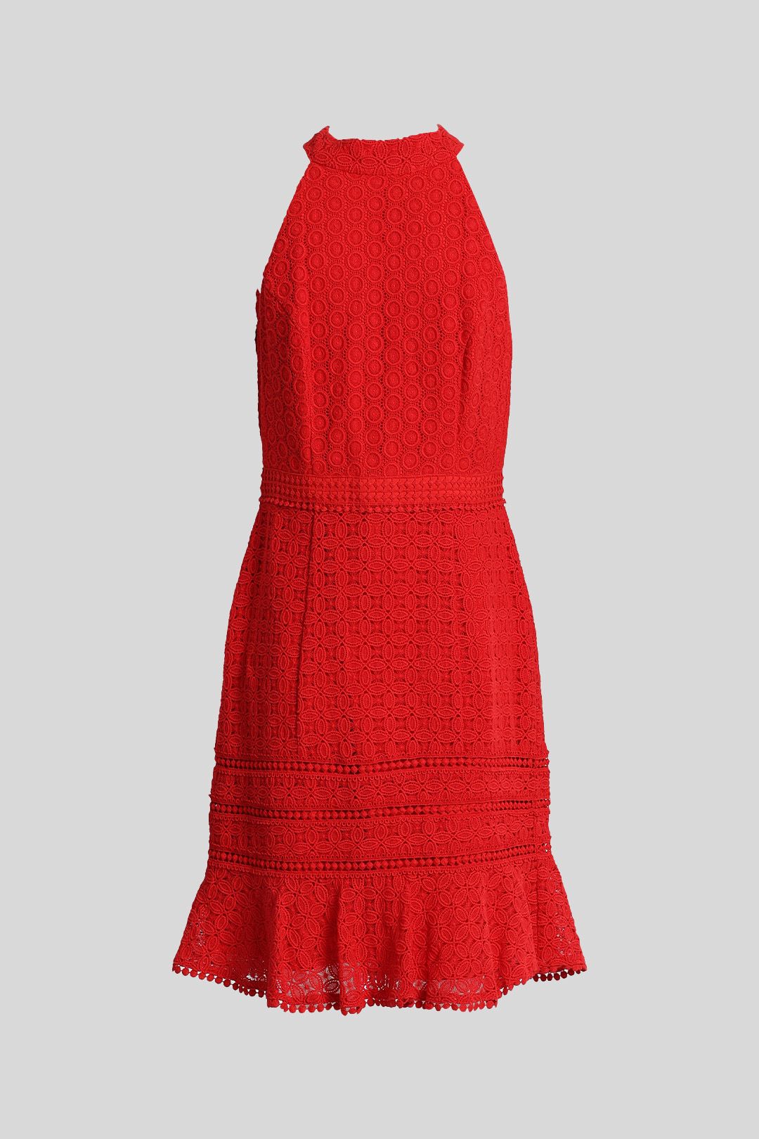 Review Red Sleeveless Lace Dress