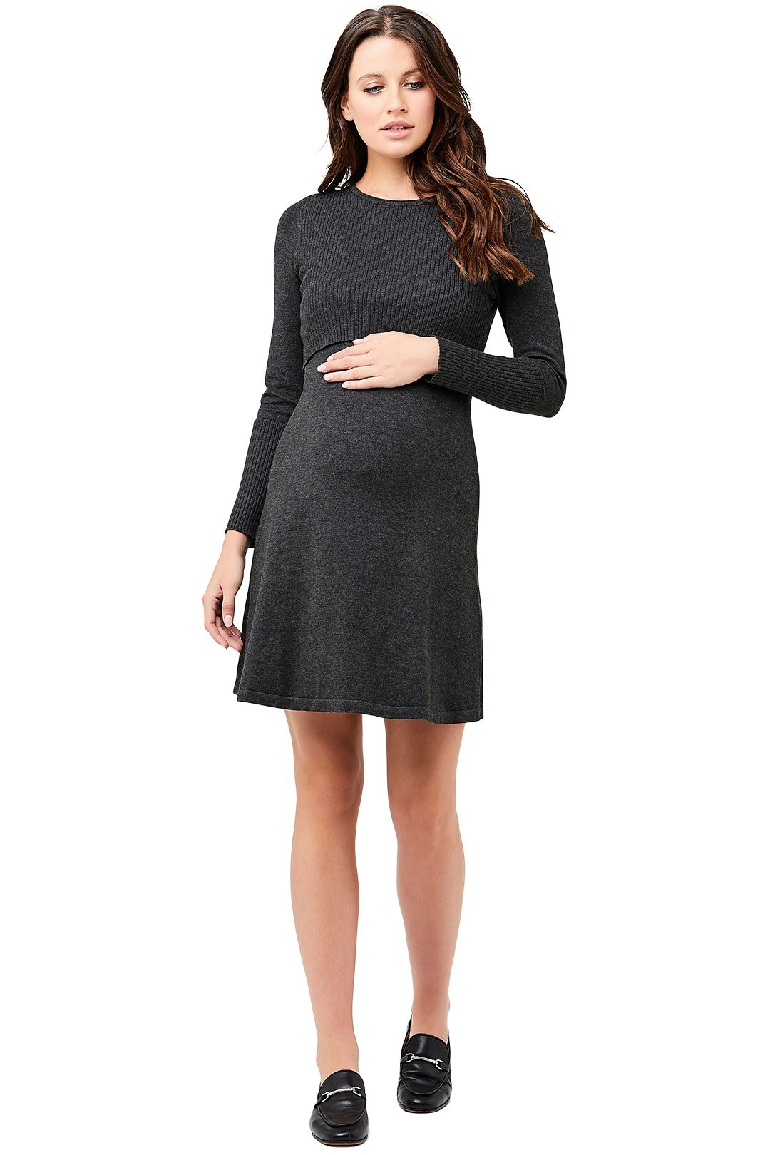 Ripe-Maternity-Molly-Nursing-Dress-Charcoal-Marle-Front
