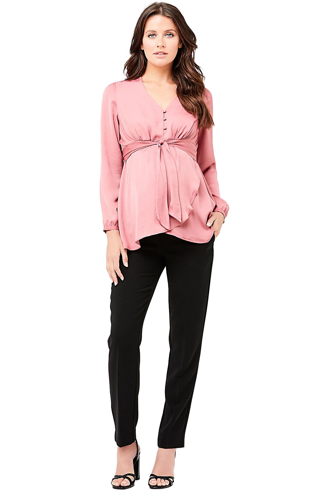 Ripe-Maternity-Satin-Tie-Front-Blouse-Pink-Front