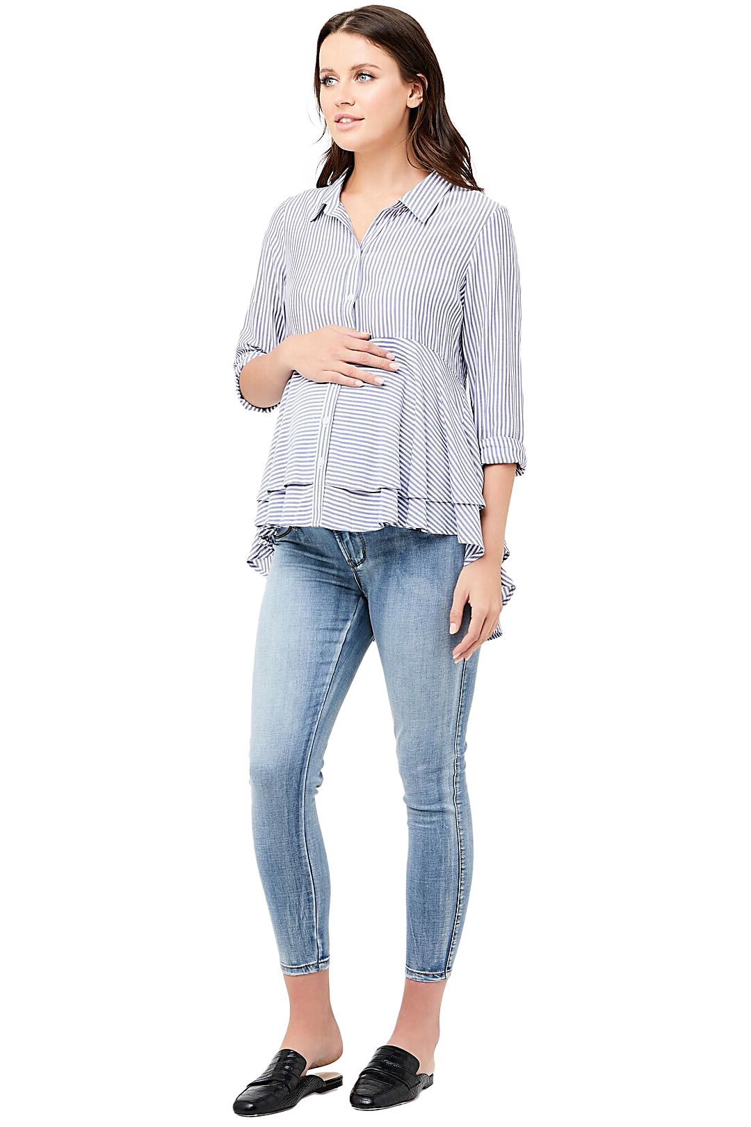 Ripe Maternity-Stripe-Layered-Peplum-Shirt-Navy-White-Front