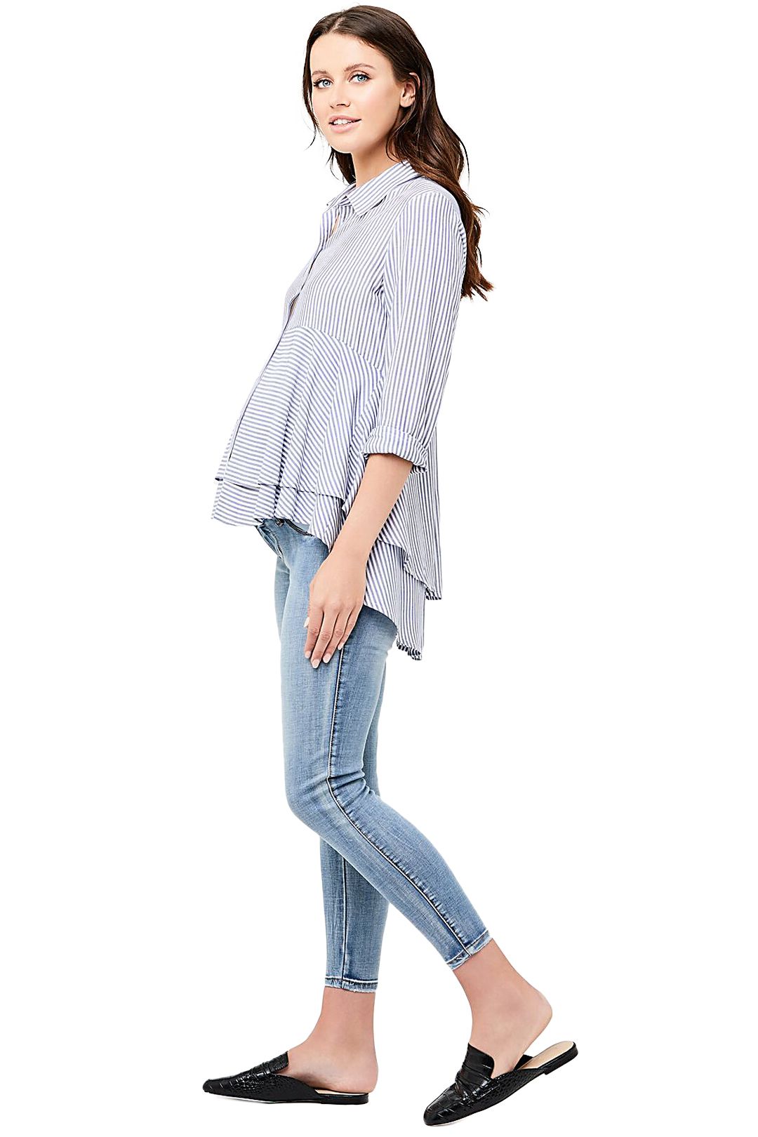 Ripe Maternity-Stripe-Layered-Peplum-Shirt-Navy-White-Side