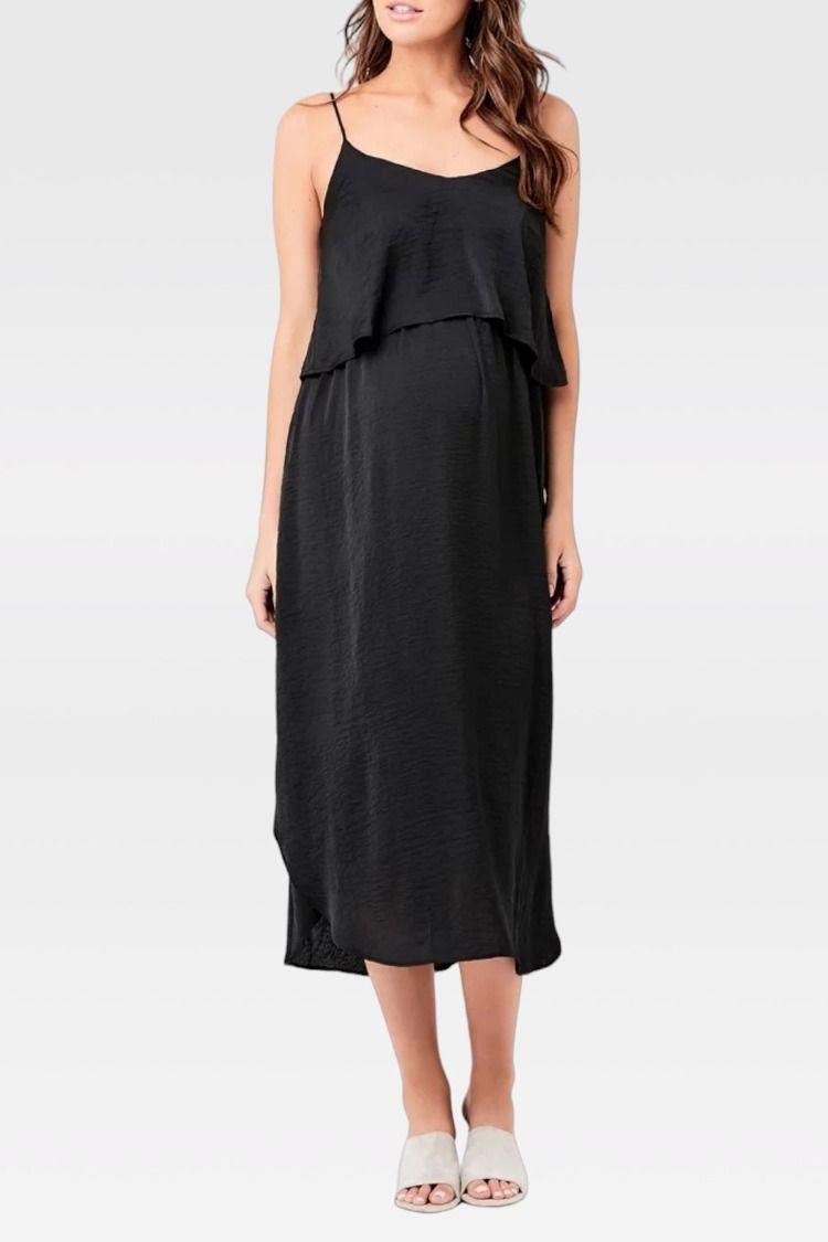Ripe Maternity - Nursing Midi Slip Dress in Black