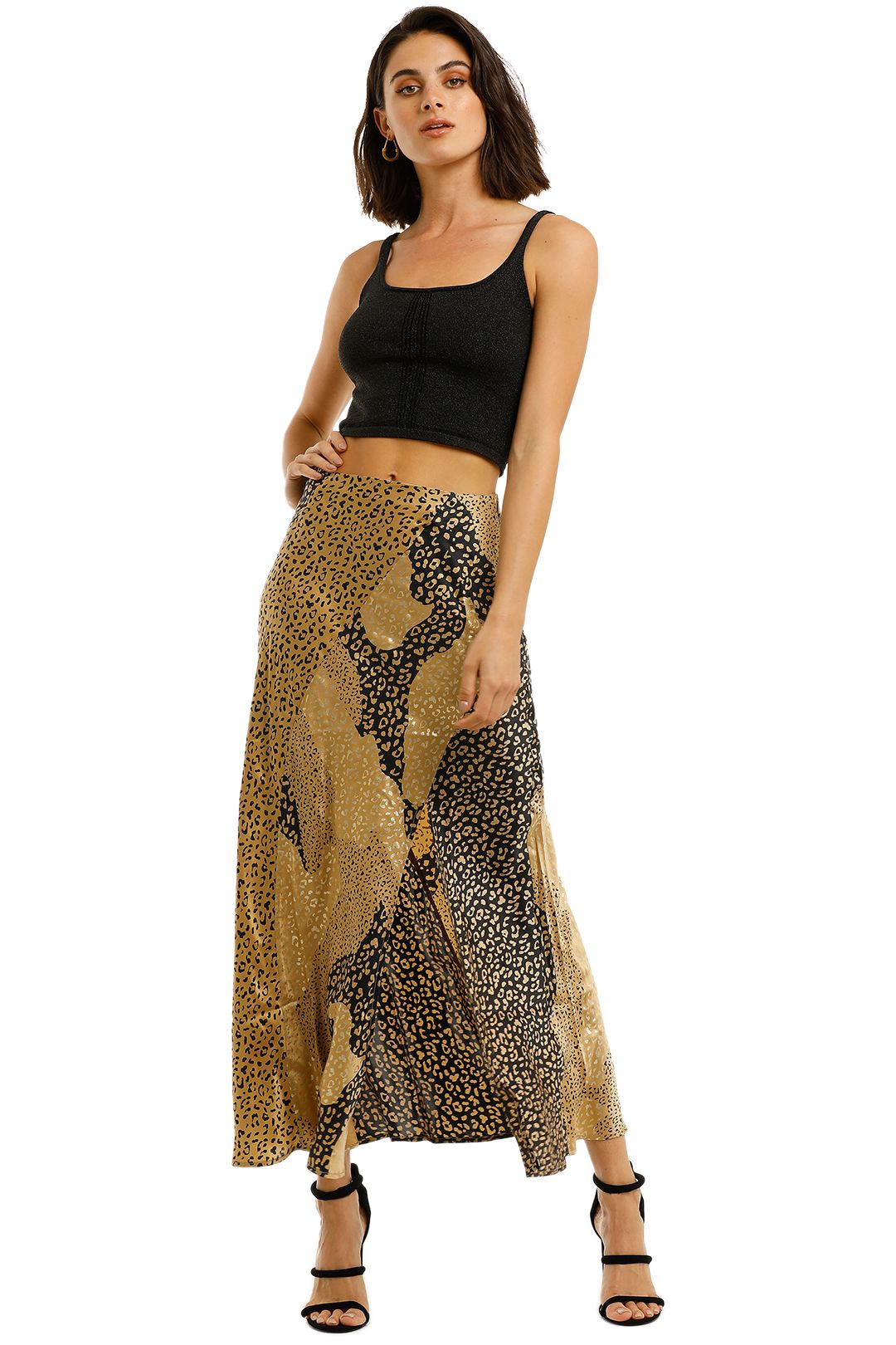Rixo-London-Parker-Skirt-Gold-Front
