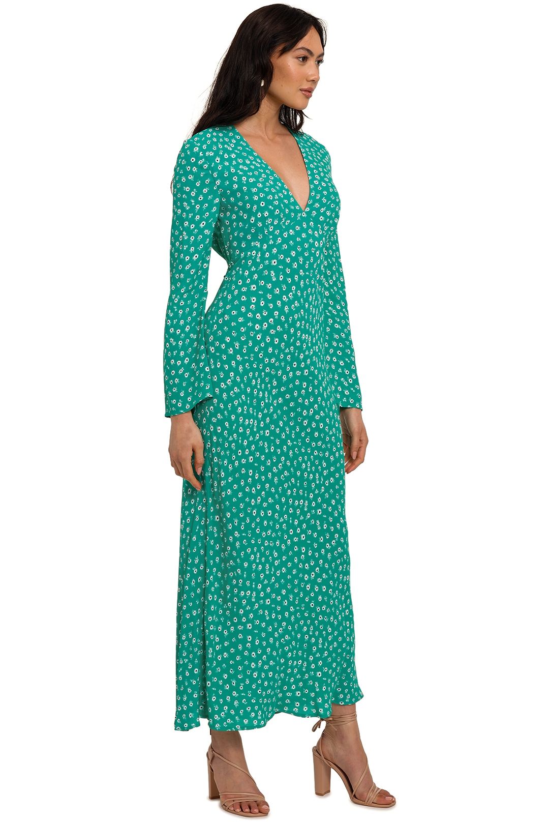Rixo London Arielle Flared Sleeve Midi Dress Green