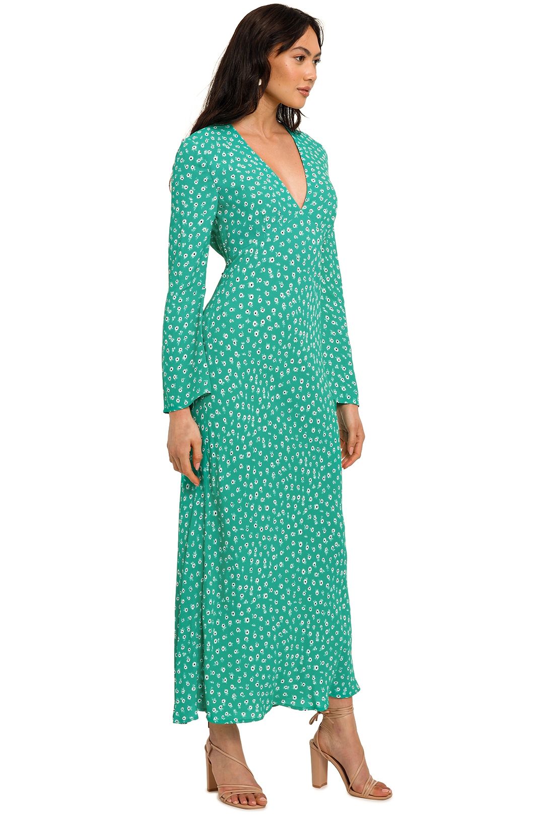 Rixo London Arielle Flared Sleeve Midi Dress Green
