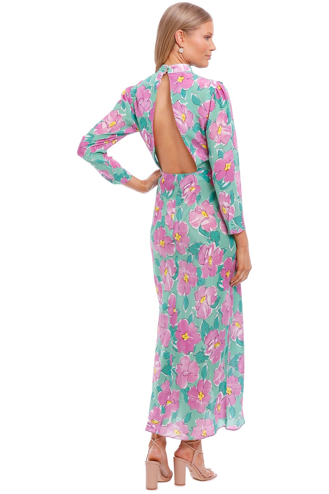 Rixo London Cherie High Neck Maxi Dress Keyhole Back