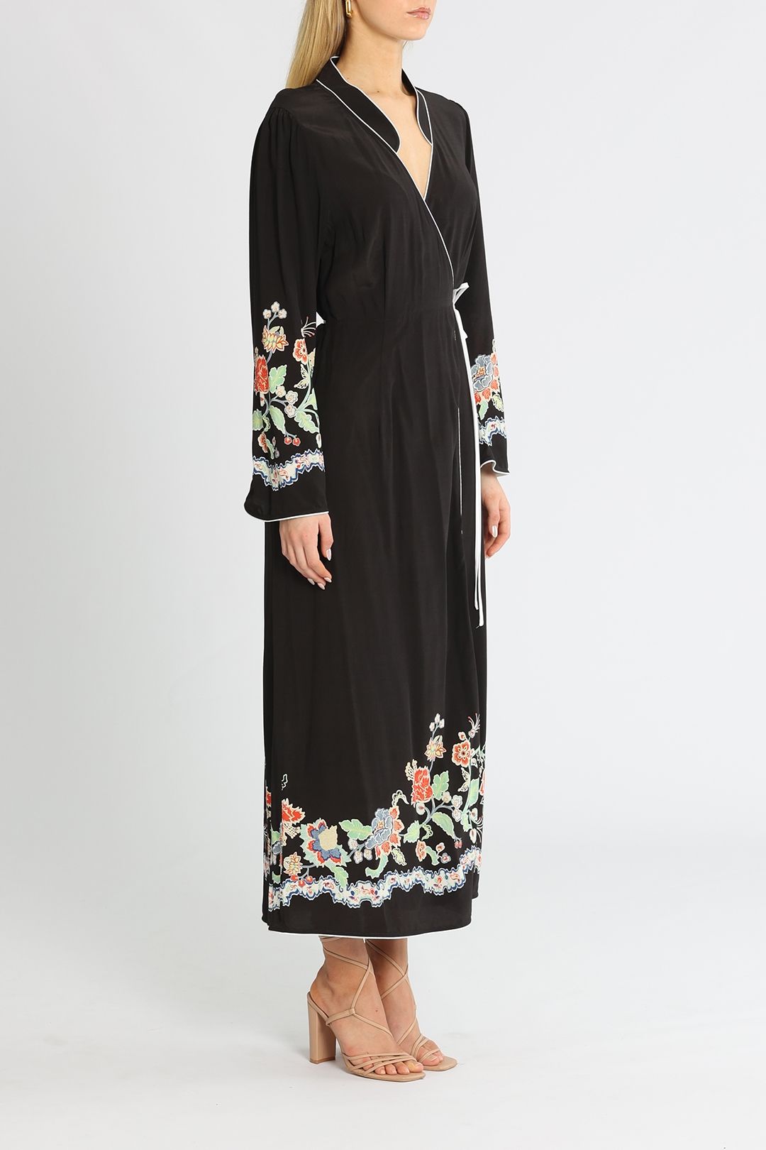 Rixo London Cindy Midi Wrap Dress Black