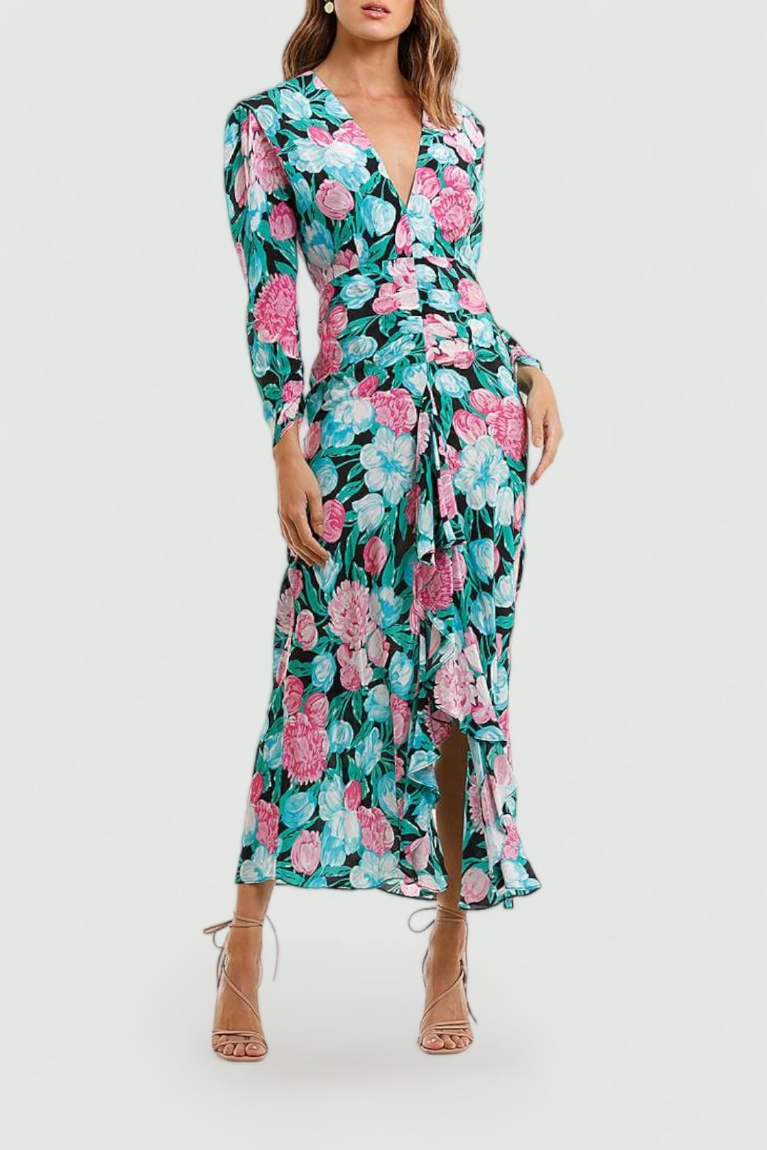 Rixo London Paloma Tulip Floral Maxi Dress ruffle