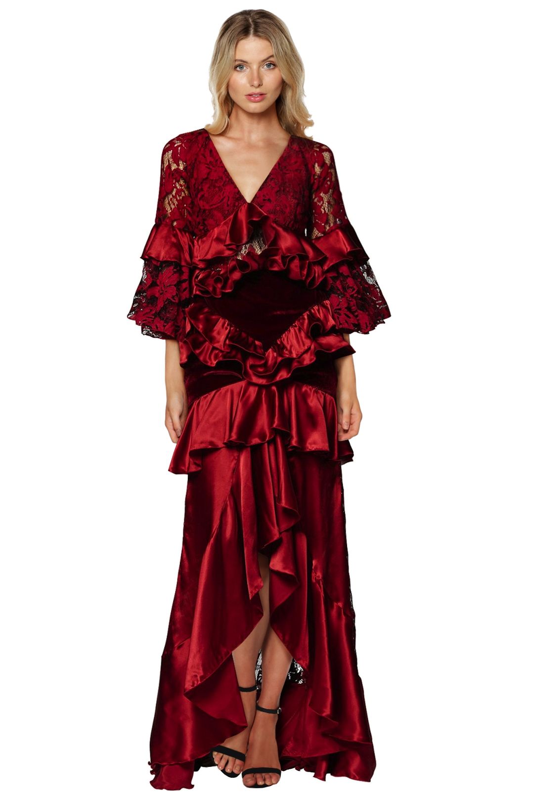 Romance Was Born - Crimson Magnolia Gown - Red - Front