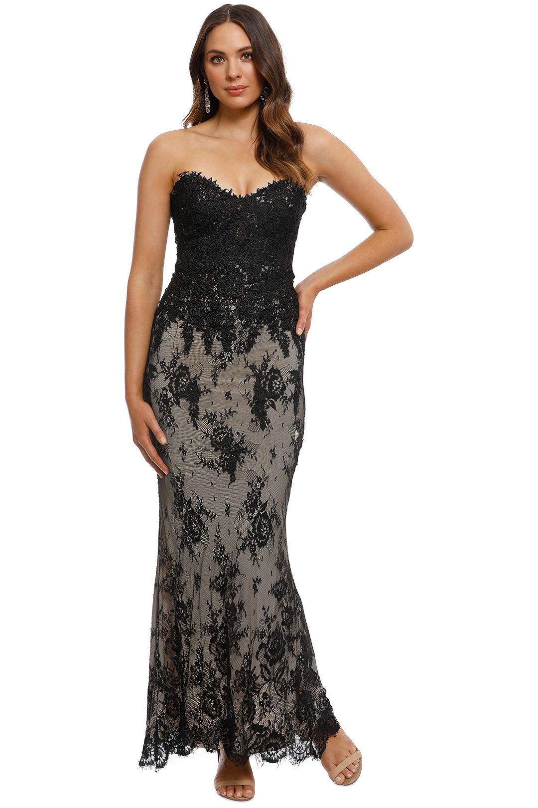 Rose Noir - Bella Lace Gown - Black Nude - Front