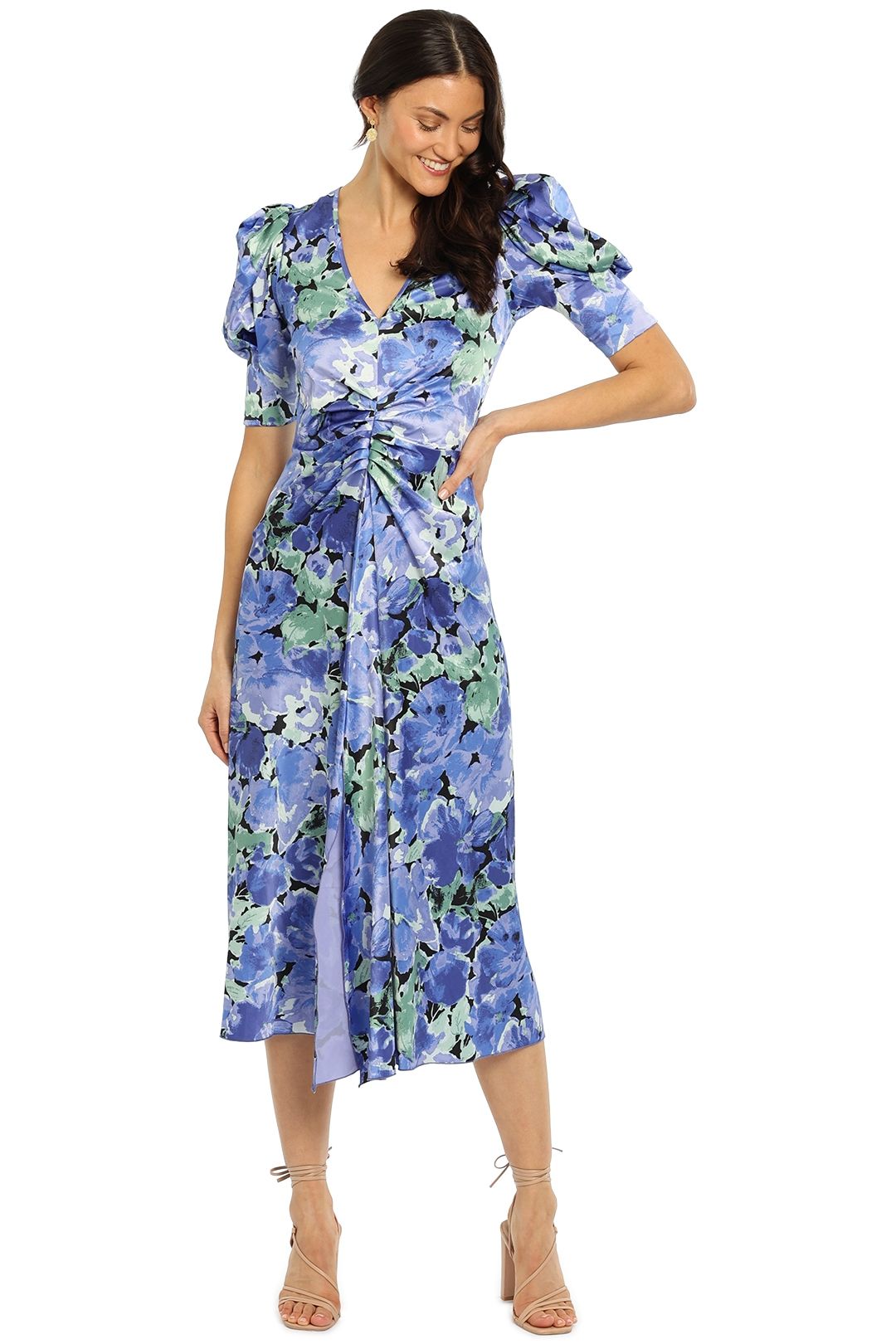Rotate By Birger Christensen Sierina Dress Blue Floral Front Split