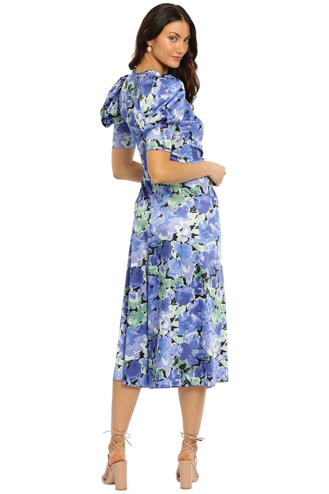 Rotate By Birger Christensen Sierina Dress Blue Floral Puff Sleeves