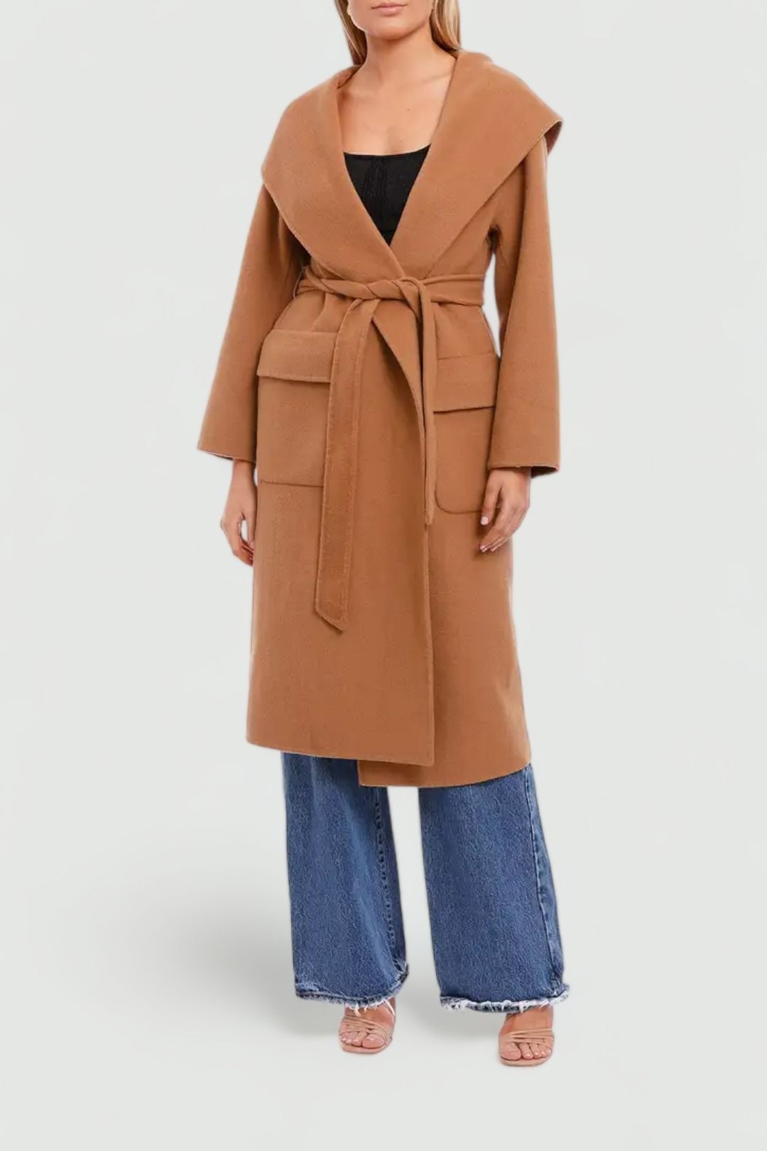 Belle and Bloom Runaway Coat Dark Camel Belt