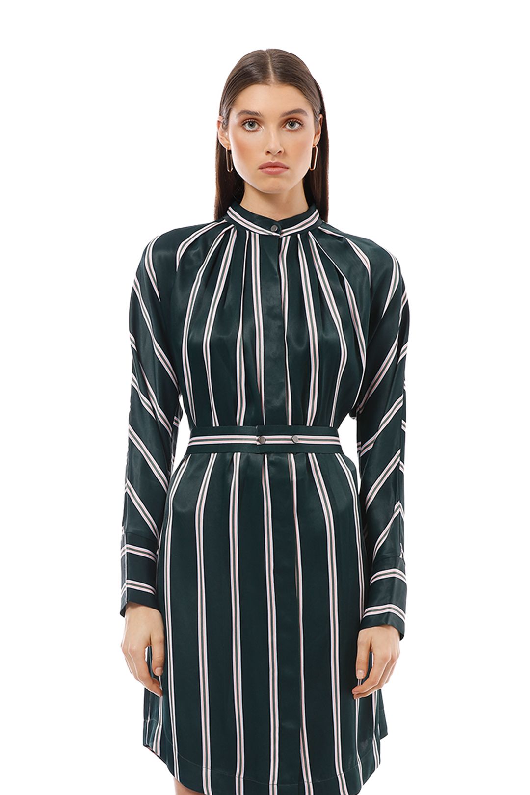 Saba - Ellis Stripe Dress - Green - Close Up