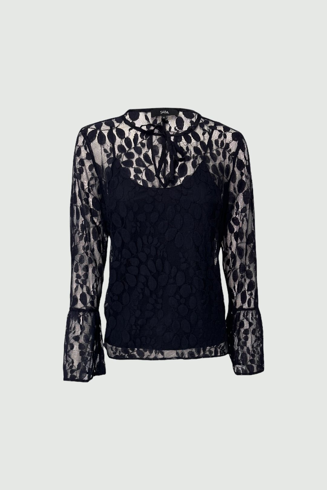 Saba Navy Leaf Lace Sheer Shirt with Cami