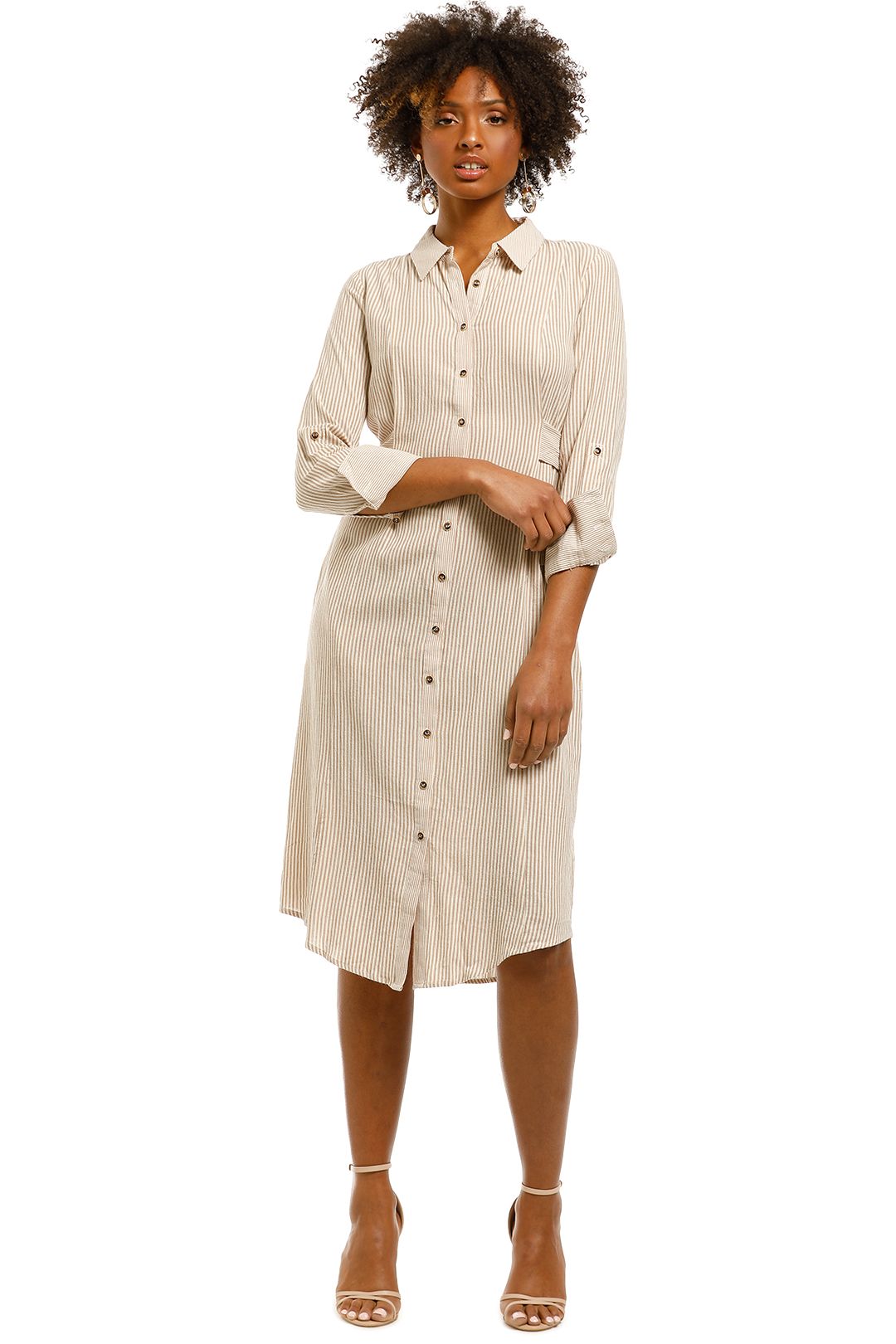 Saints-The-Label-Rowling-Shirt-Dress-Tan-Stripe-Front