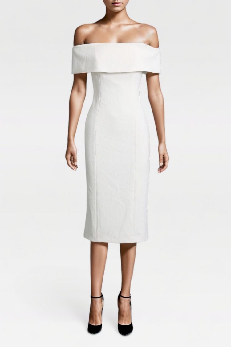 Sasha Off Shoulder Structured Dress - Ivory