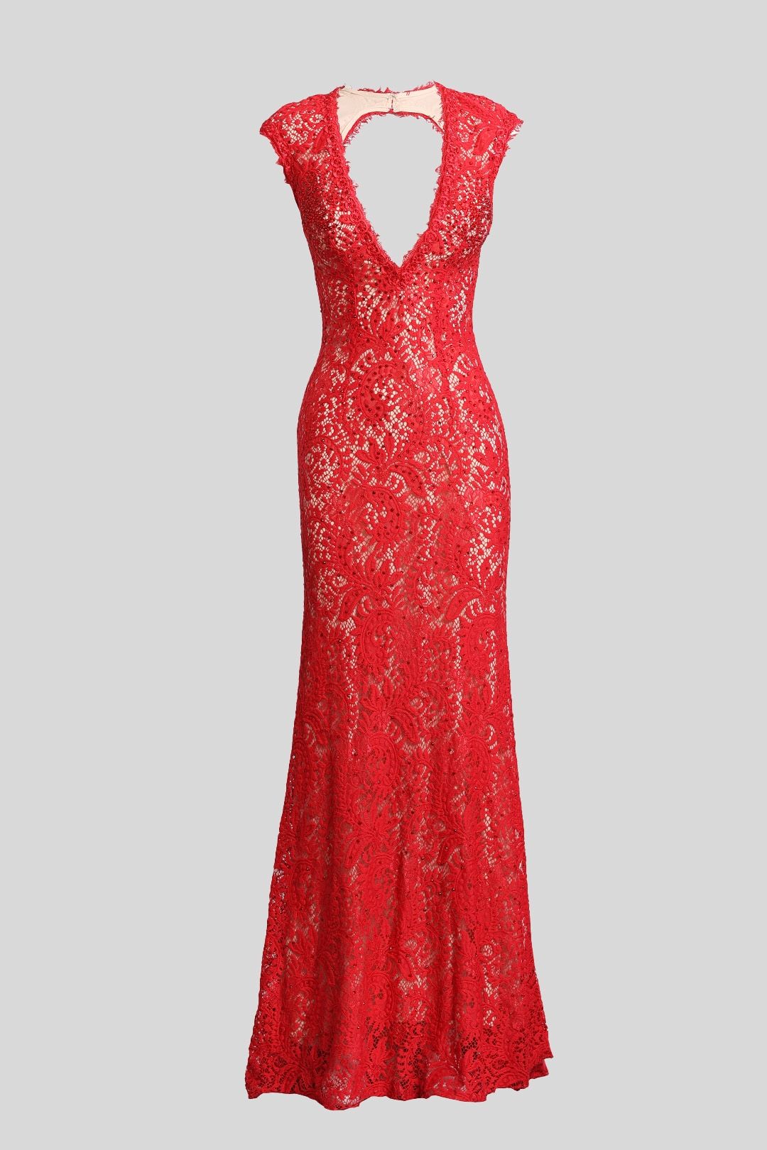 Sassy Boutique - Fitted Red Lace Maxi Dress