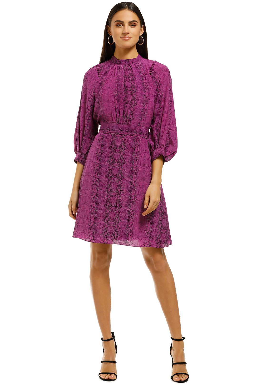 Scanlan-Theodore-Cdc-Reptile-Button-Shoulder-Dress-Purple-Snake-Front