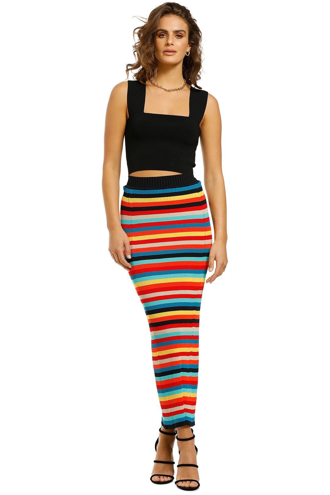 Scanlan-Theodore-Crepe-Knit-Stripe-Skirt-Rainbow-Front