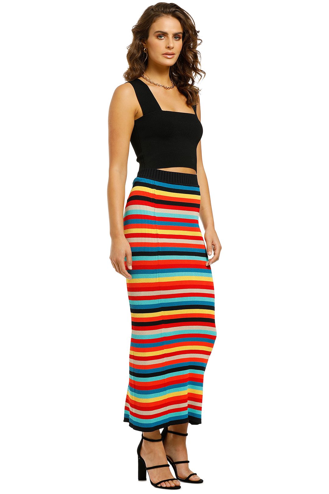 Scanlan-Theodore-Crepe-Knit-Stripe-Skirt-Rainbow-Side