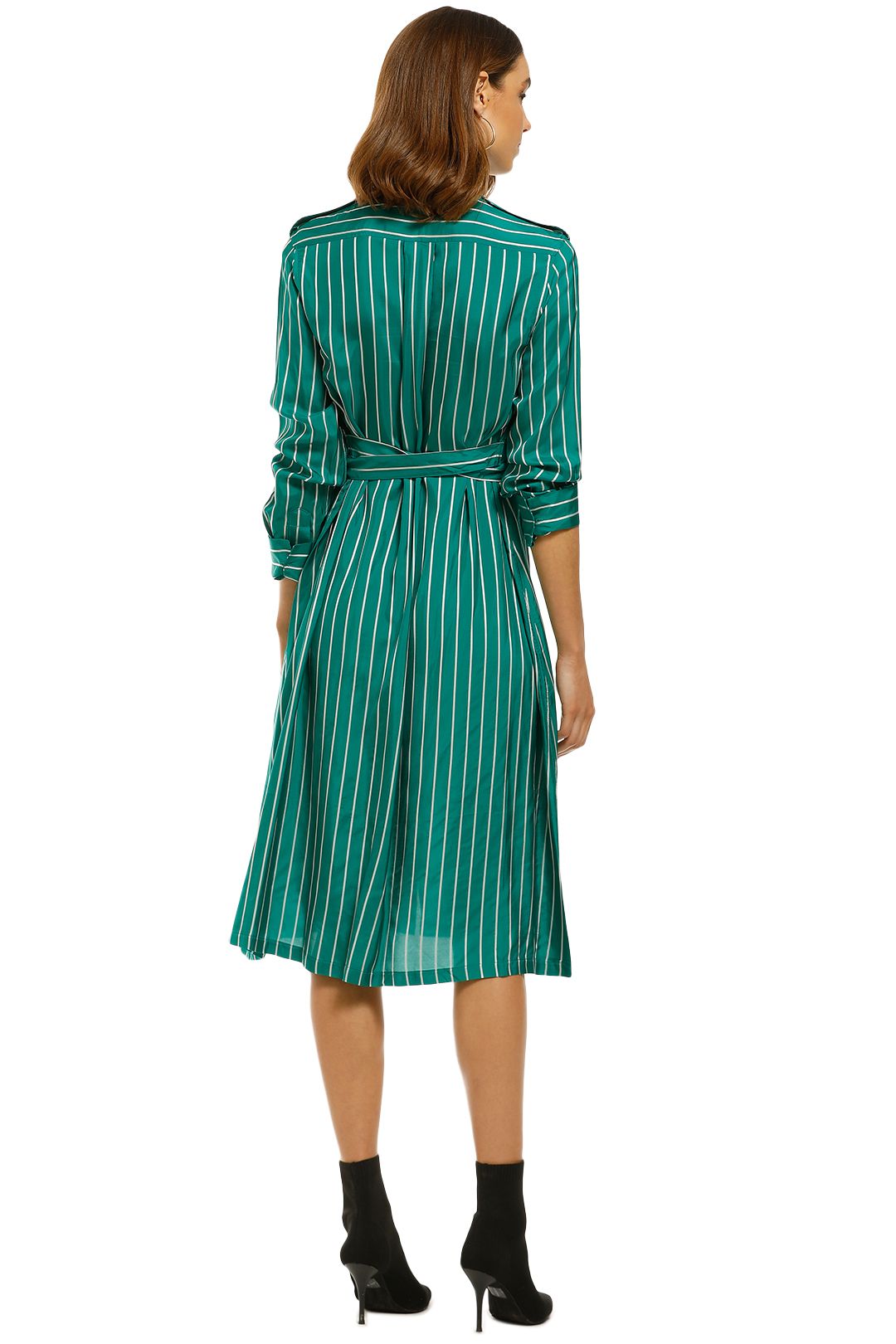 Scanlan Theodore - Stripe Shirt Dress - Emerald - Back