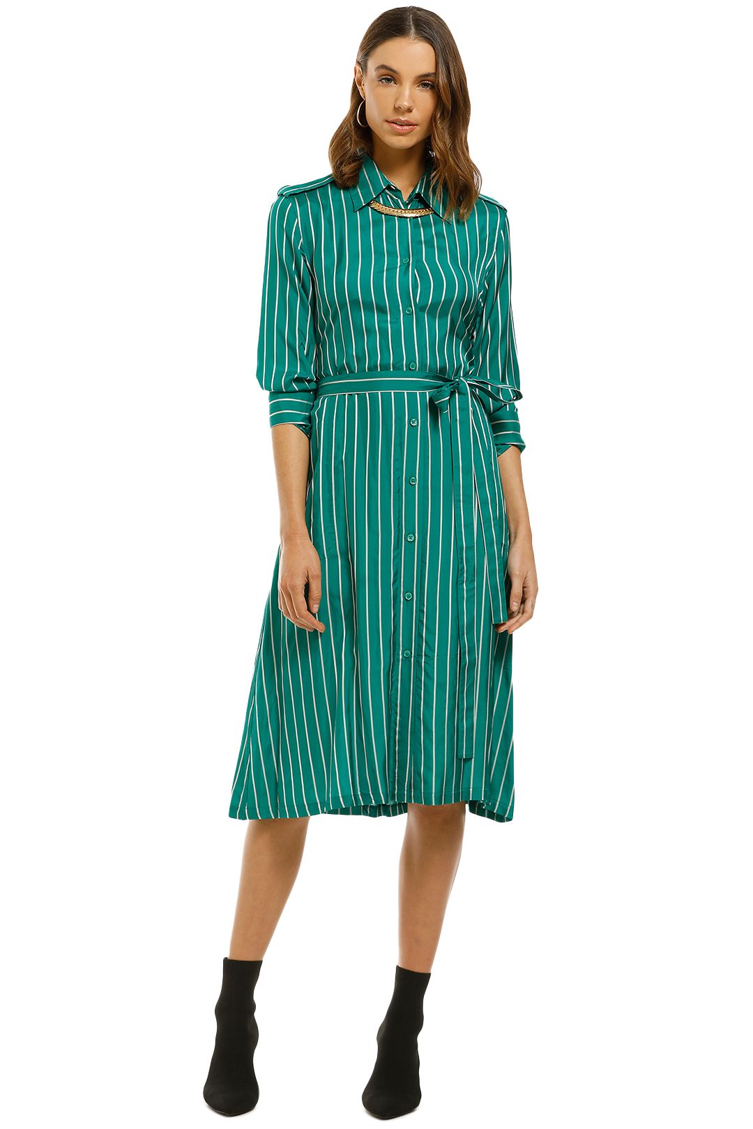 Scanlan Theodore - Stripe Shirt Dress - Emerald - Front
