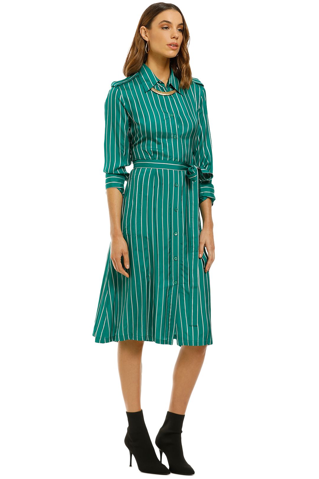 Scanlan Theodore - Stripe Shirt Dress - Emerald - Side