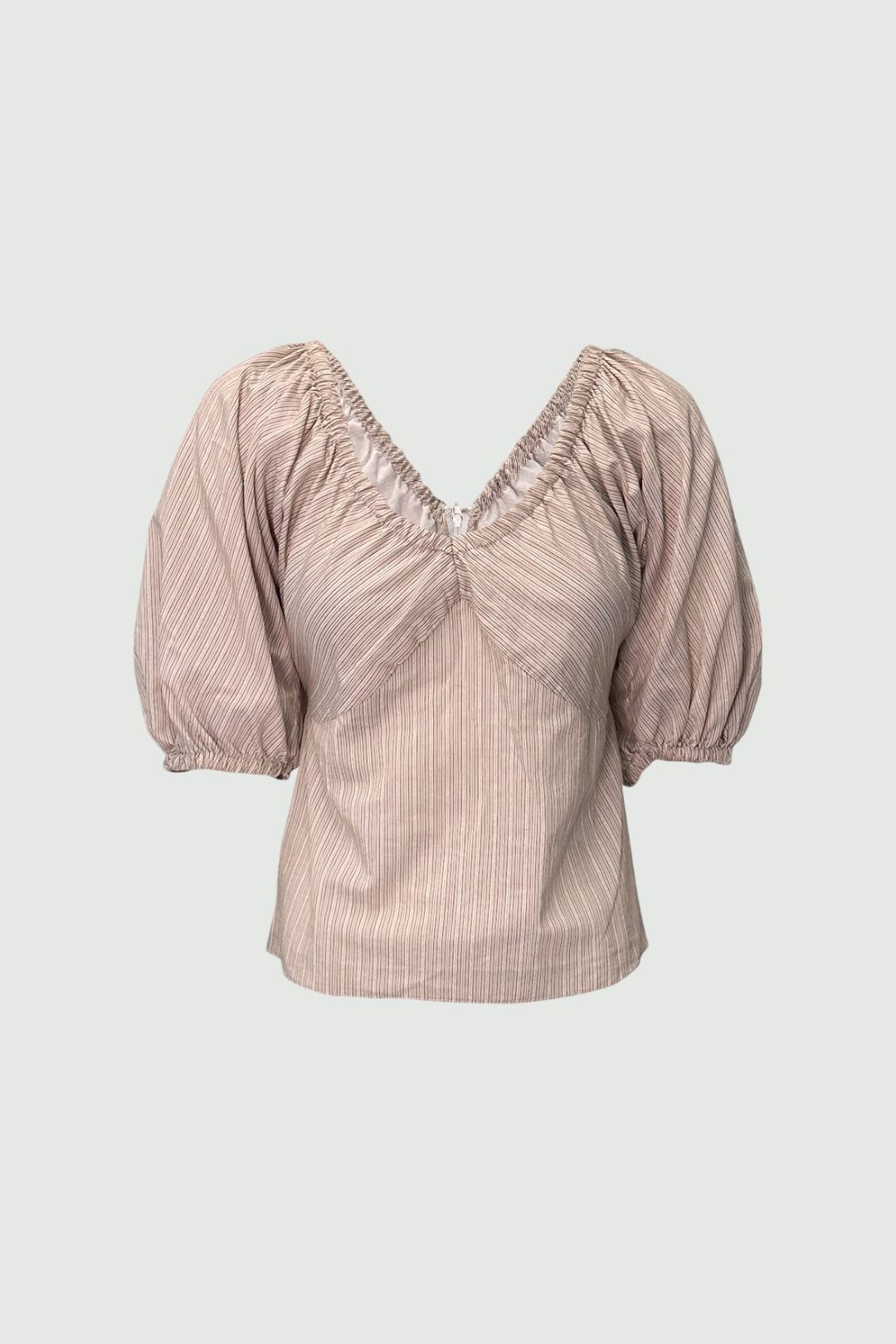 Scanlan Theodore Striped Puff Sleeve Blouse in Nude