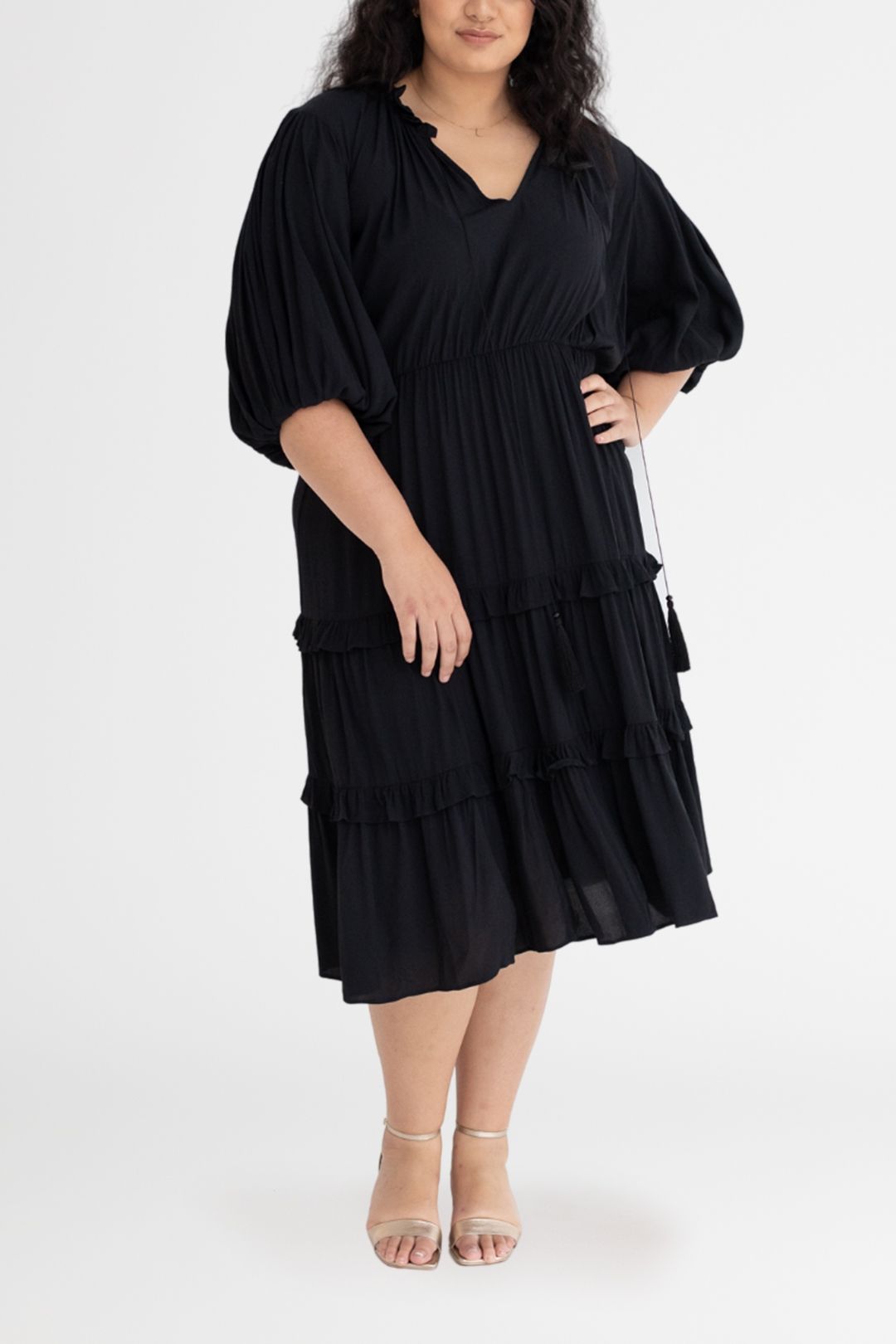 Dani Marie Scarlett Tiered Midi Dress Black