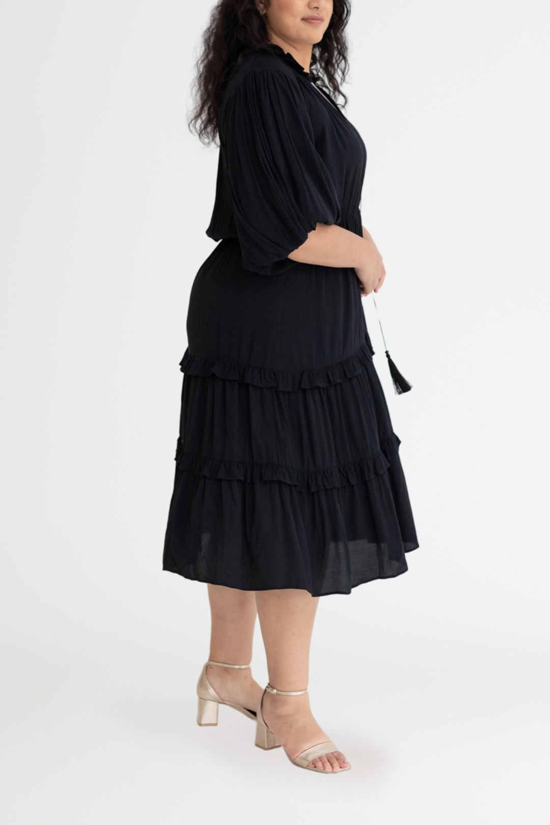 Dani Marie Scarlett Tiered Midi Dress 3/4 Sleeves
