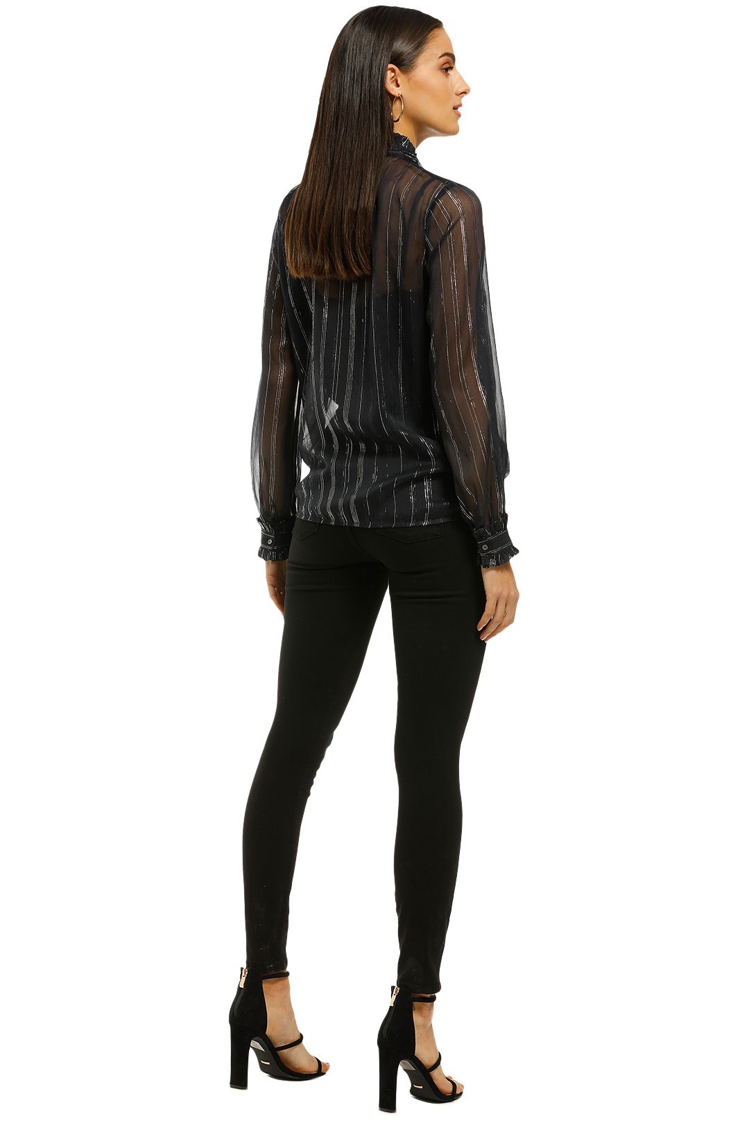 Scotch and Soda - Lurex Ruffle Bow Blouse - Black - Back