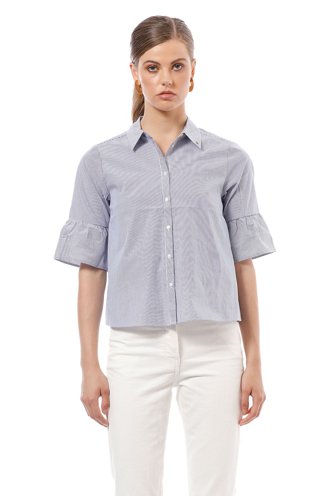 Scotch & Soda - Special Sleeve Ruffle Shirt - Stripe - Front Crop