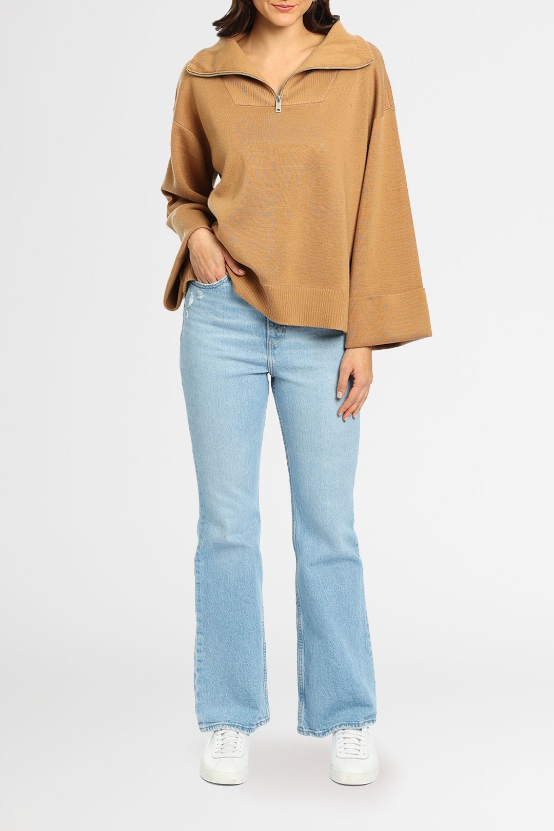 Scotch & Soda Zip Collar Jumper Tan