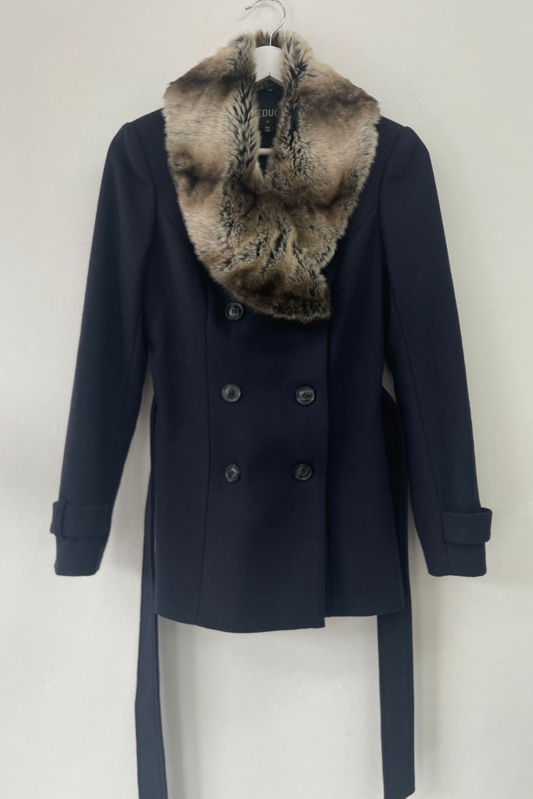 Seduce - Faux Fur Collar Navy Coat