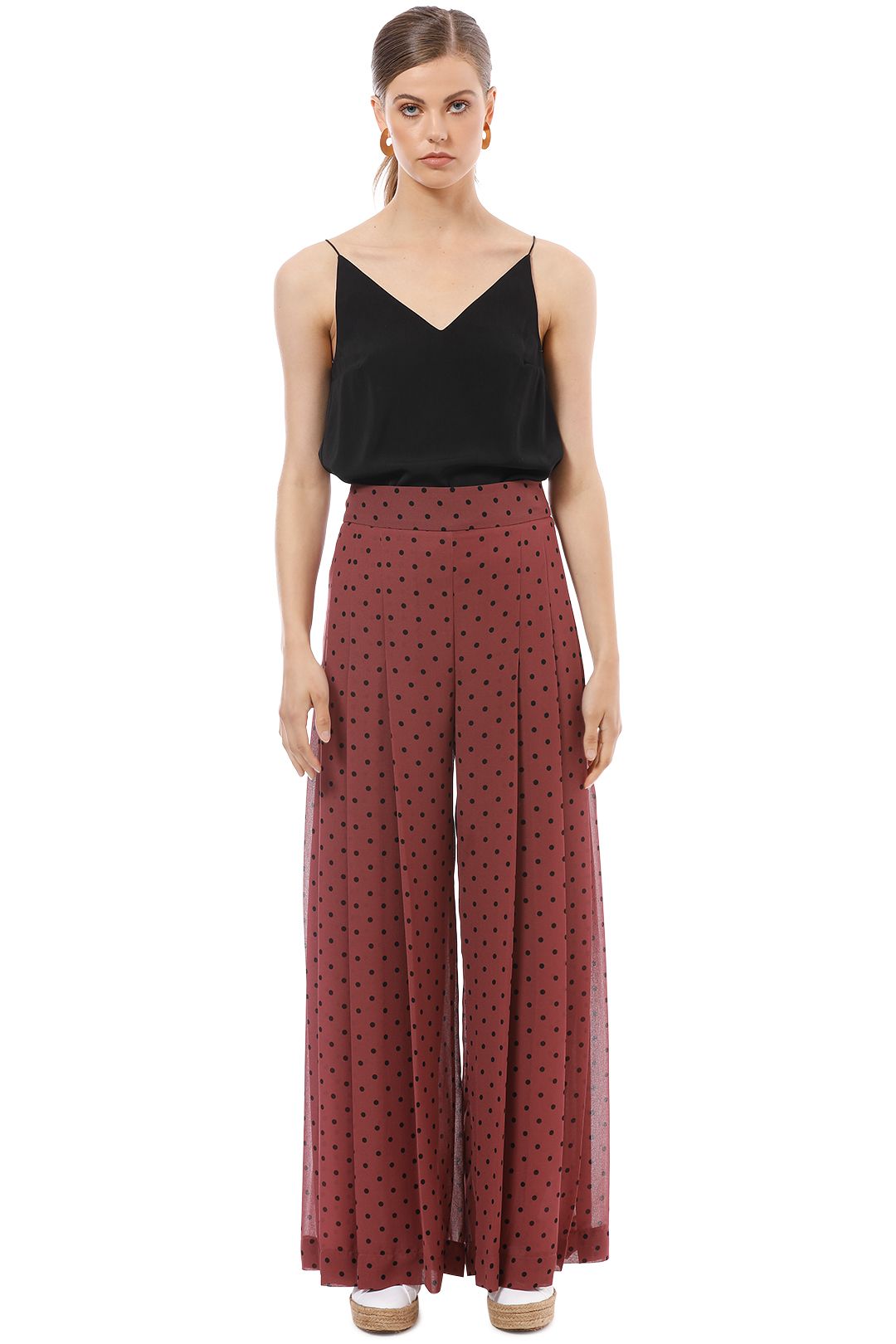 See by Chloe - Pleated Polka Dot Pant - Burgundy - Front