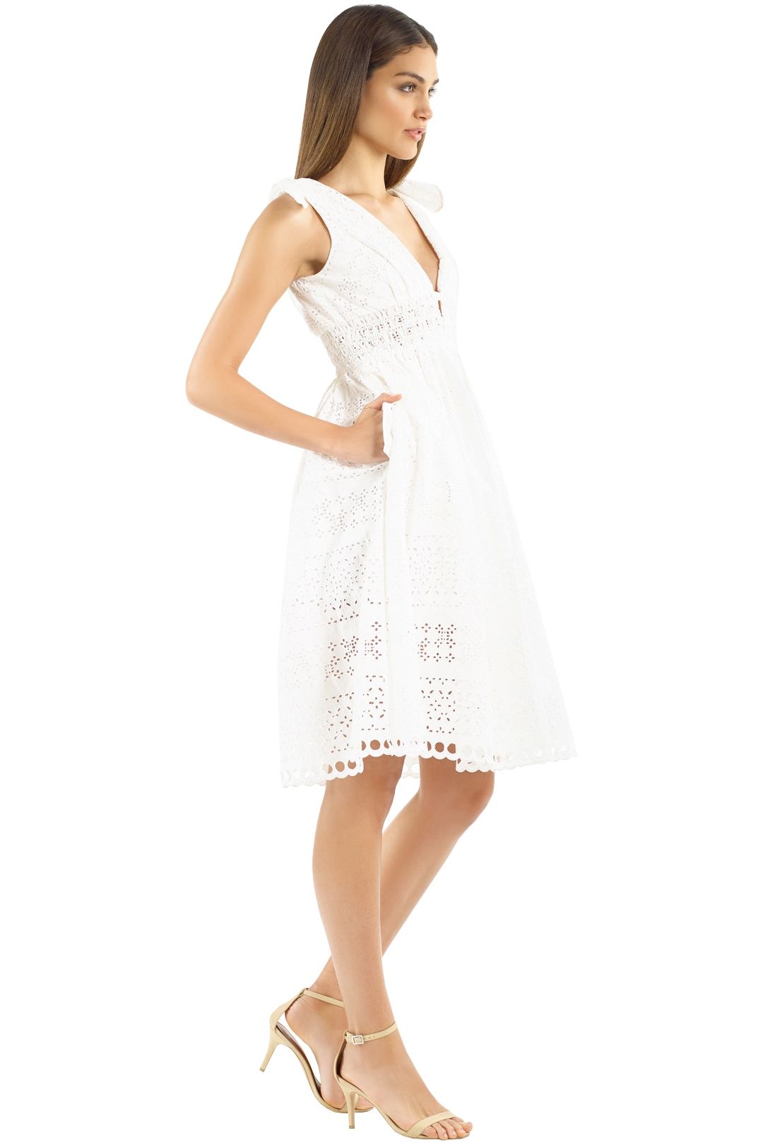 Self Portrait - Broderie Anglaise Dress - White - Side