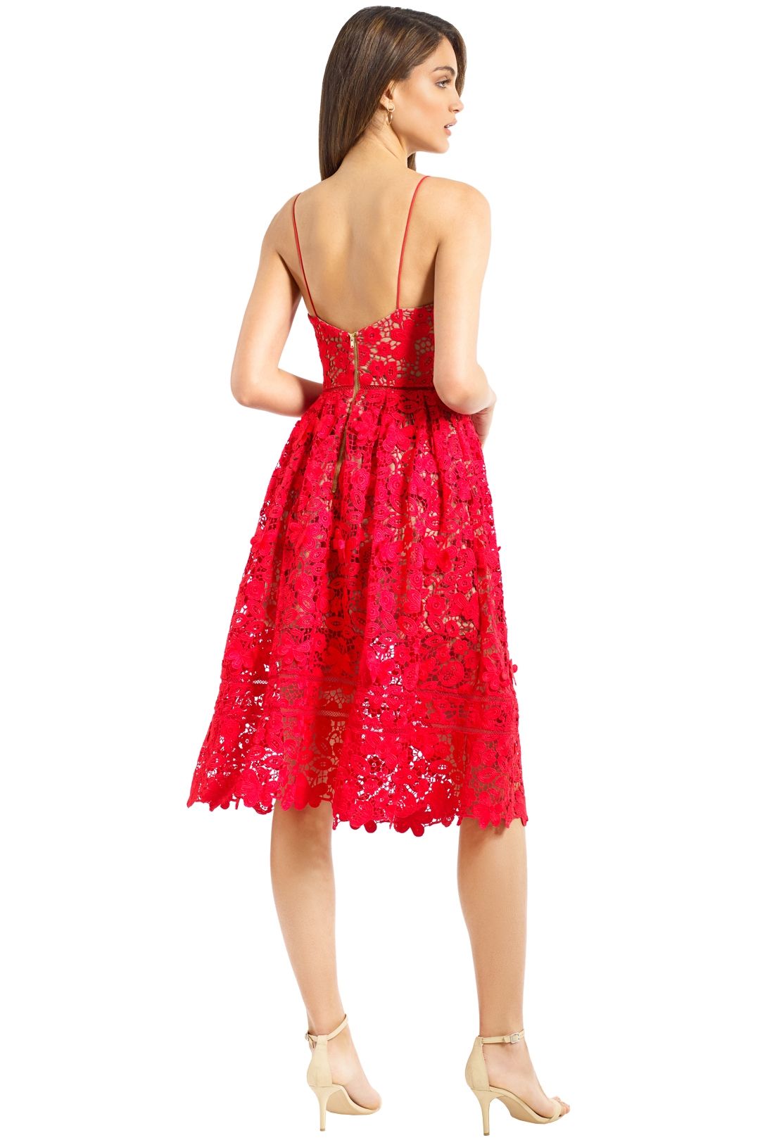 Self Portrait - Floral Azaelea Dress - Tomato Red - Back