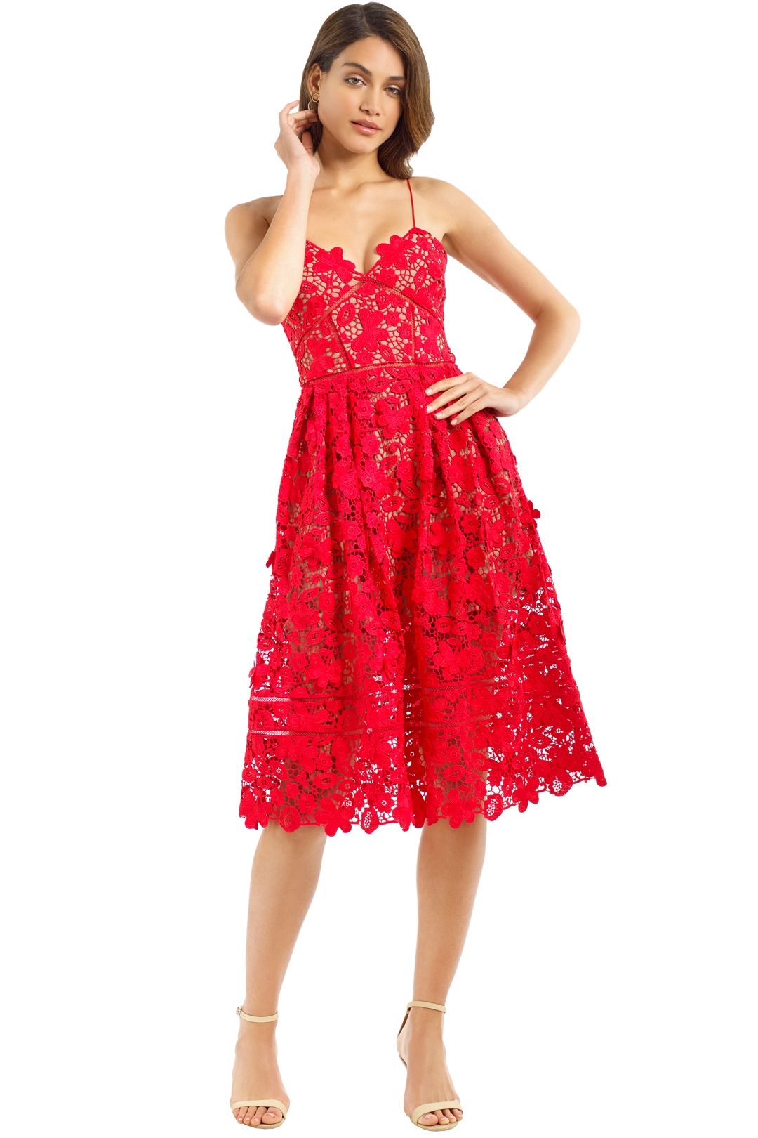 Self Portrait - Floral Azaelea Dress - Tomato Red - Front