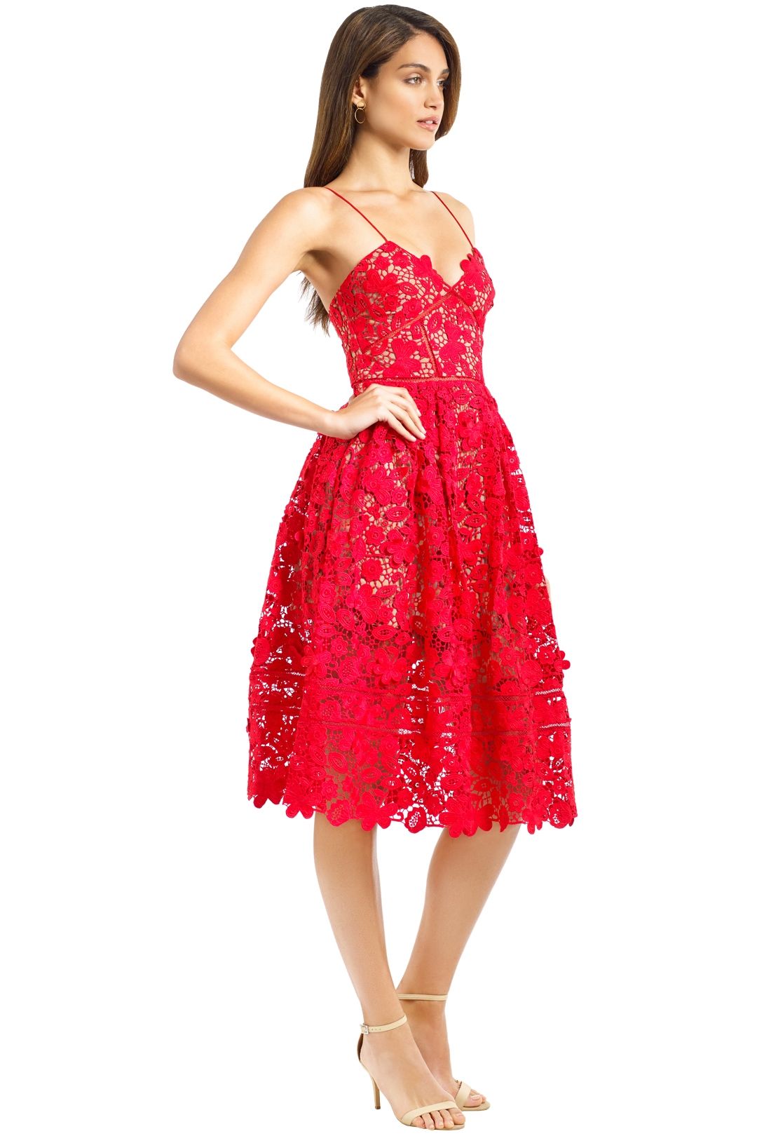Self Portrait - Floral Azaelea Dress - Tomato Red - Side