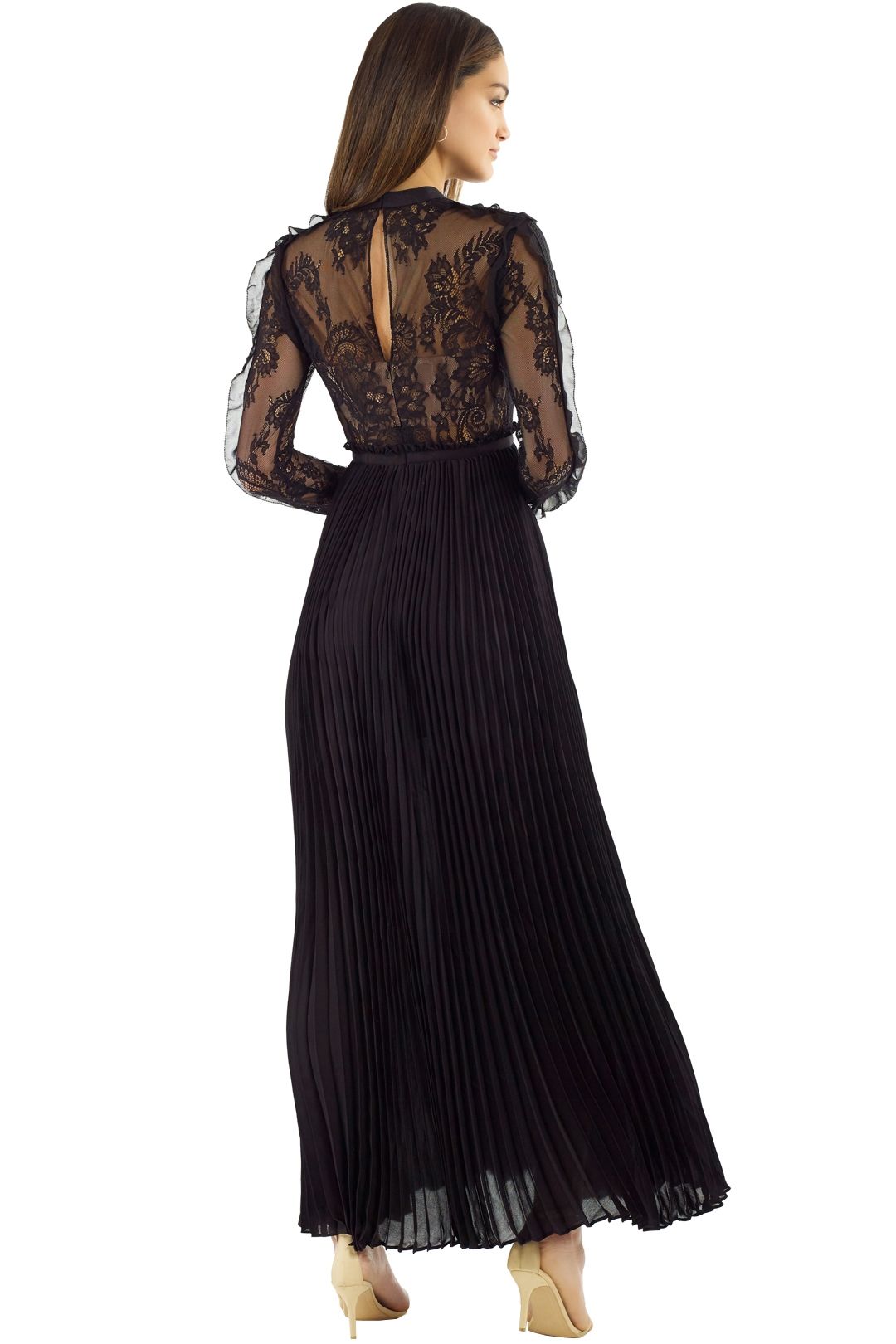 Self Portrait - Moni Lace Pleated Dress - Black - Back