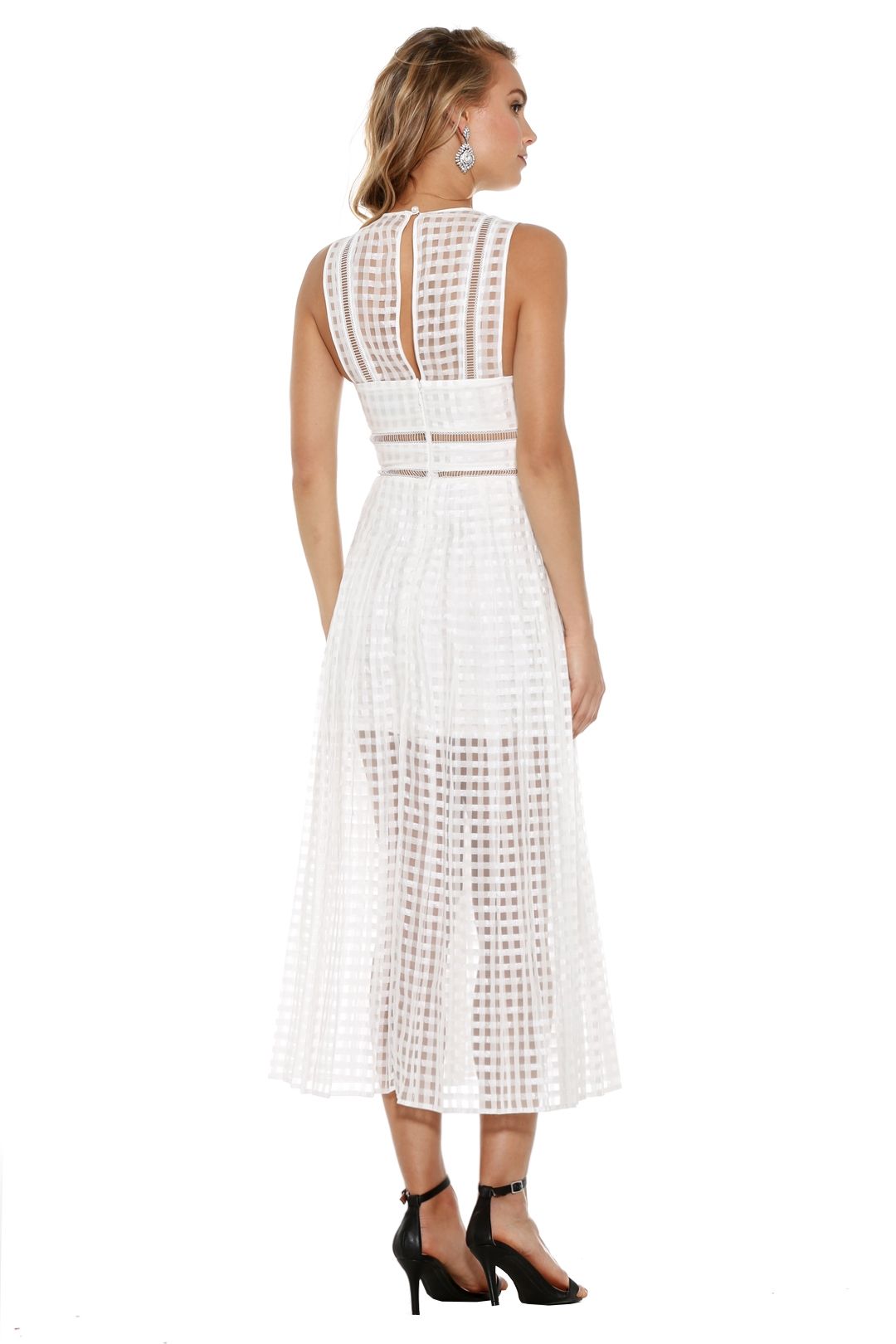 Self Portrait - Sheer Check Midi Dress - White - Back