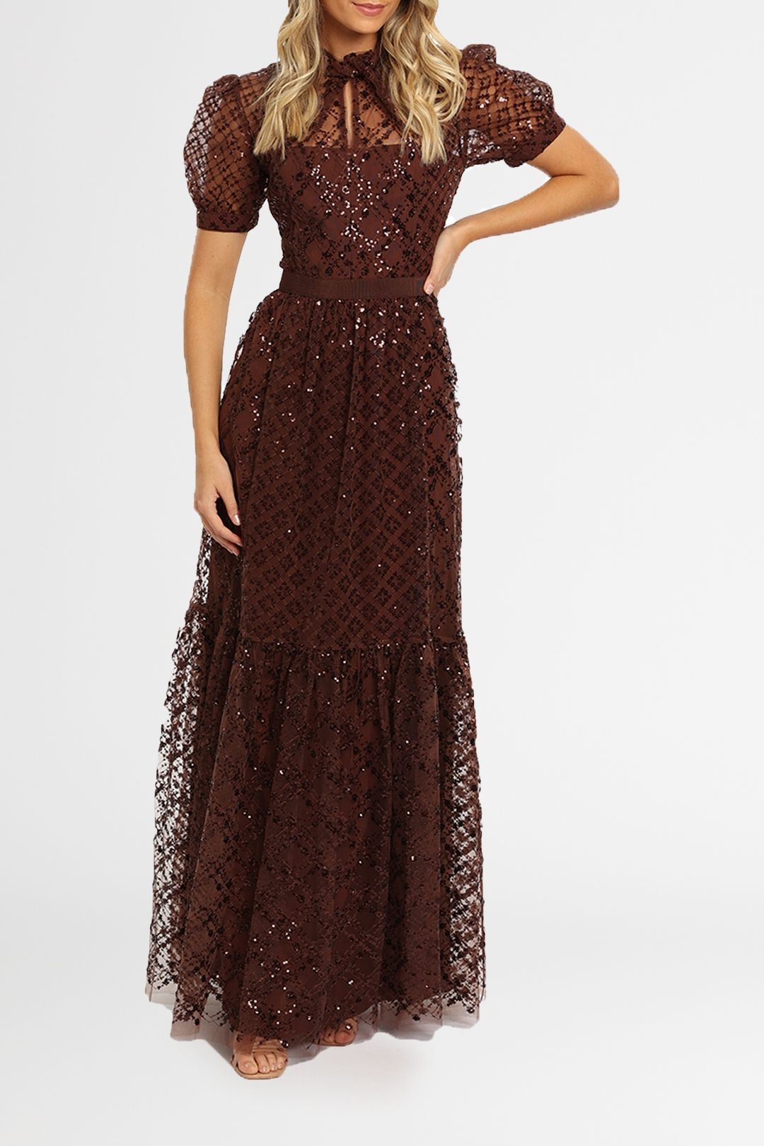 Hire Grid Sequin Maxi Dress Self Portrait GlamCorner